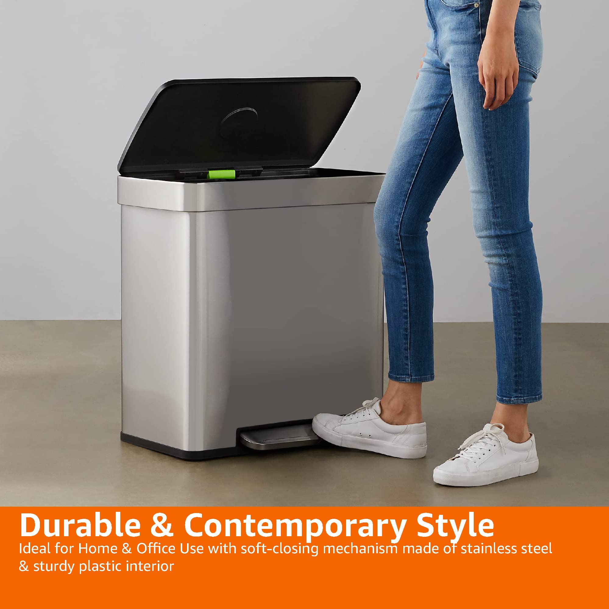 AmazonBasics Pattumiera 30+30L Doppia 60L Acciaio Inox