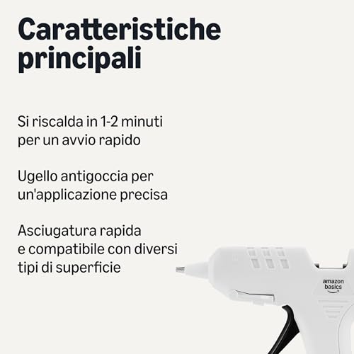 Amazon Basics Pistola Colla + 30 Stick pistola a caldo 20W bianca antigoccia