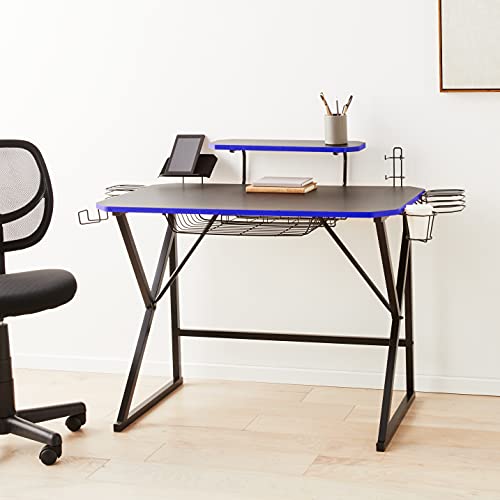 AmazonBasics Scrivania Gaming con Scomparti Blu 130 cm