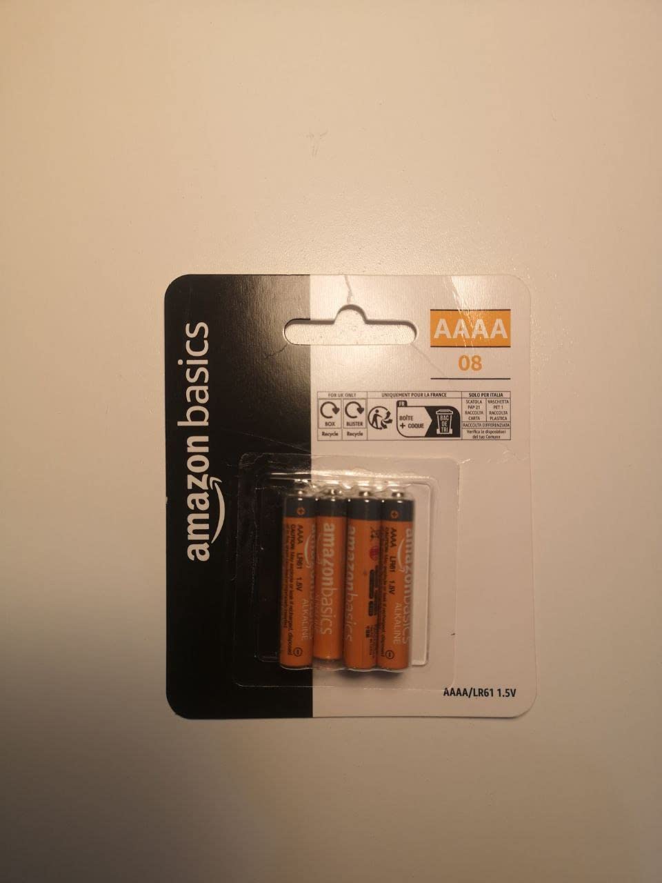 Amazon Basics Batterie Alcaline AAAA 1,5V 8 Pezzi Lunga Durata