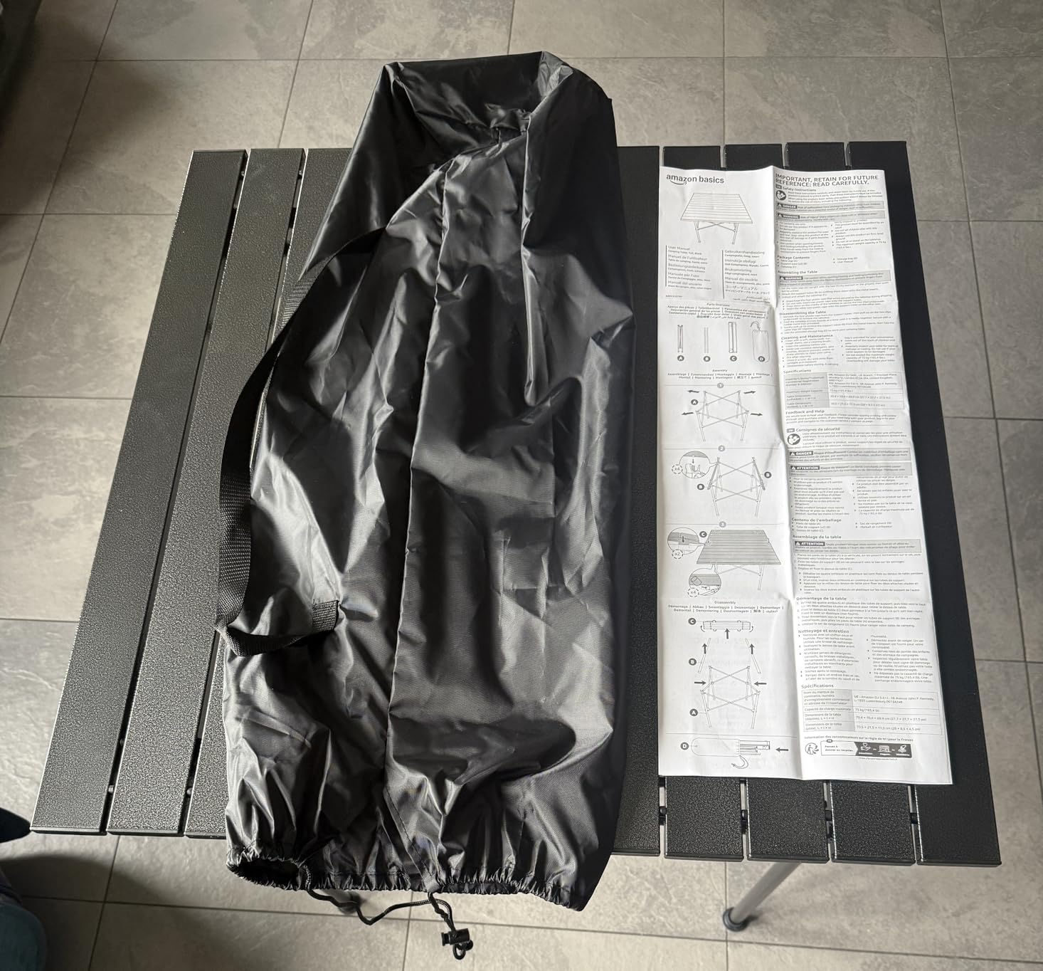 Amazon Basics Tavolo campeggio alto 70 cm nero
