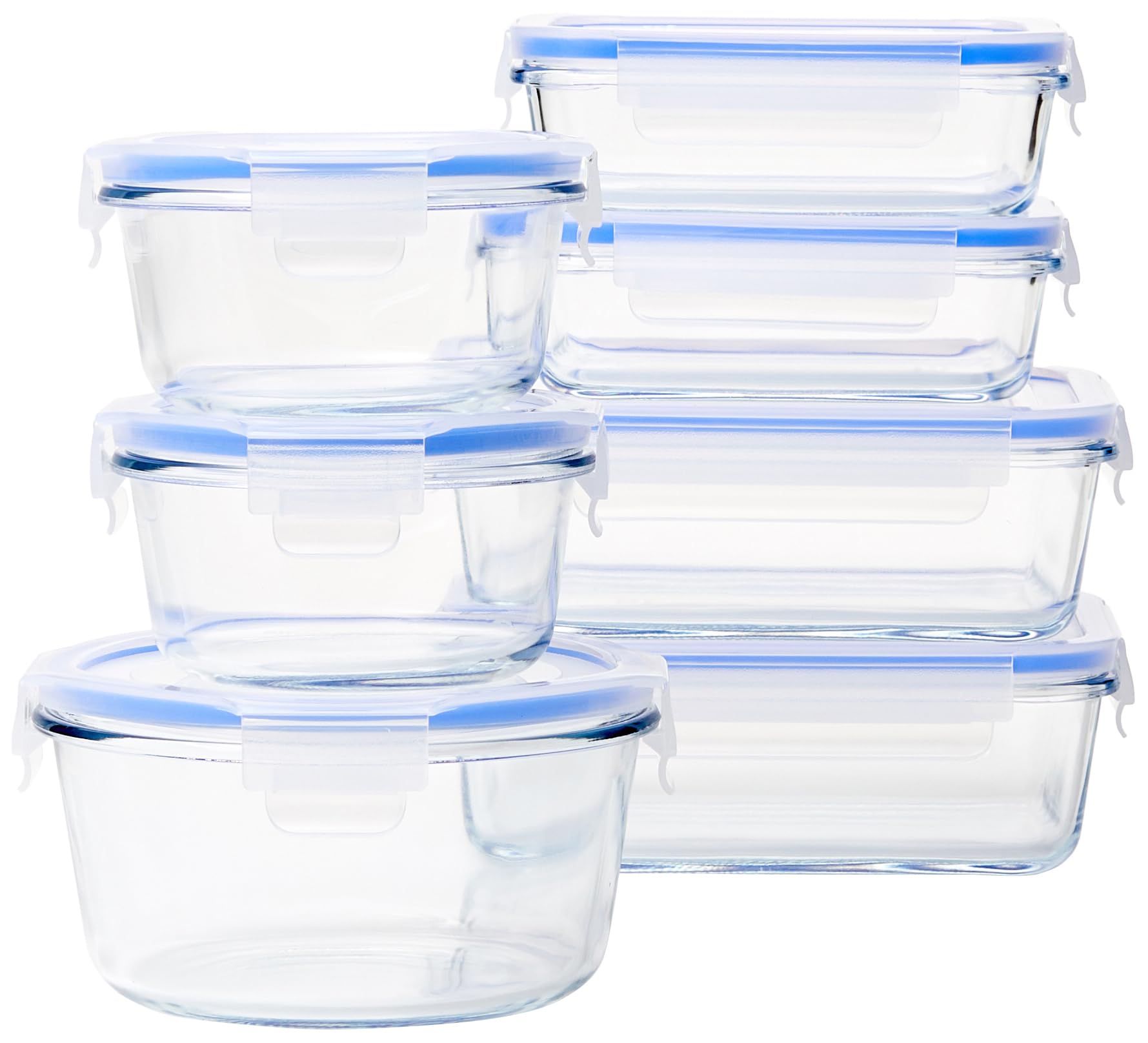 Amazon Basics Contenitori Vetro Ermetici 14 Pezzi 7+7 Coperchi Blu