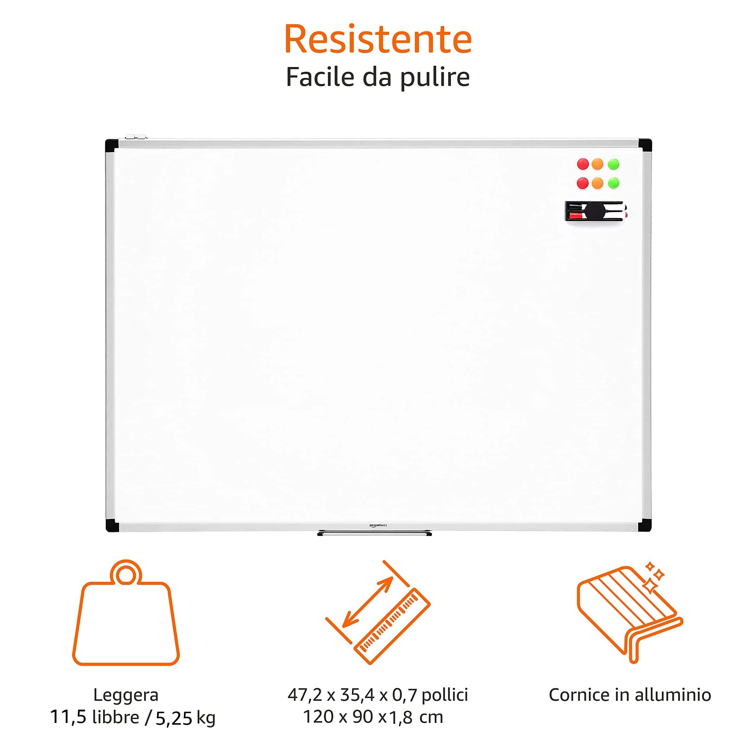 AmazonBasics Lavagna Bianca Magnetica 120x90 cm con Accessori