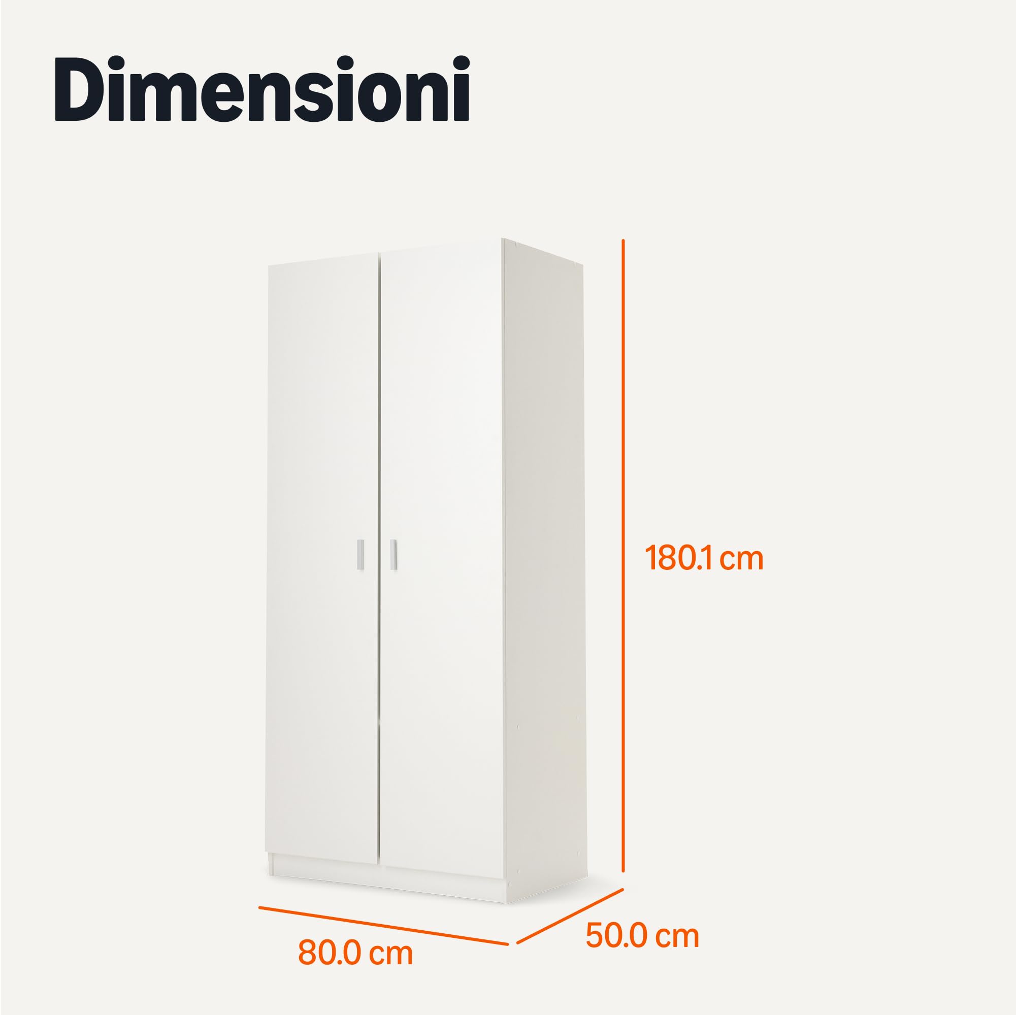 AmazonBasics Guardaroba Legno 2 Ante Bianco 80x180 cm