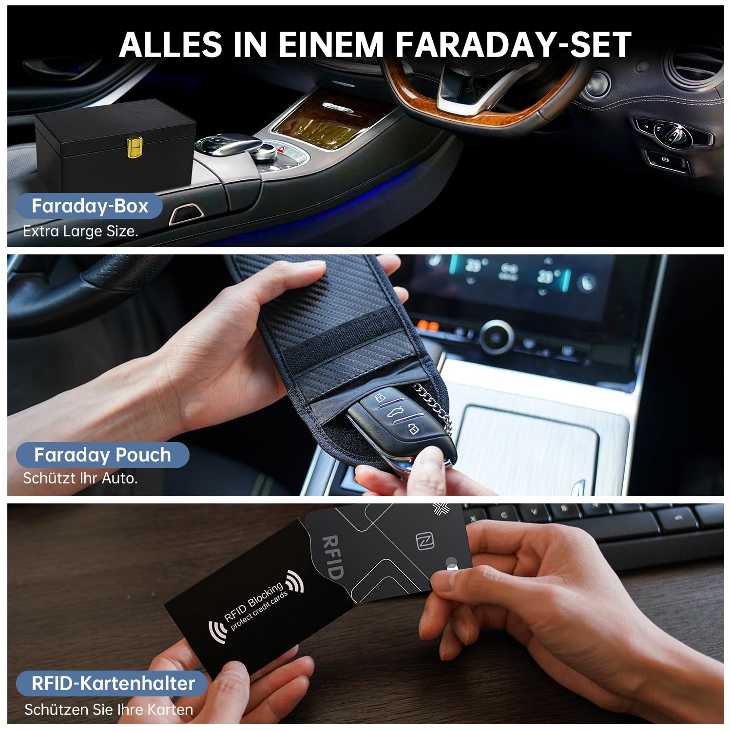 RealPlus Extra Large Scatola Faraday Chiavi Auto Nera