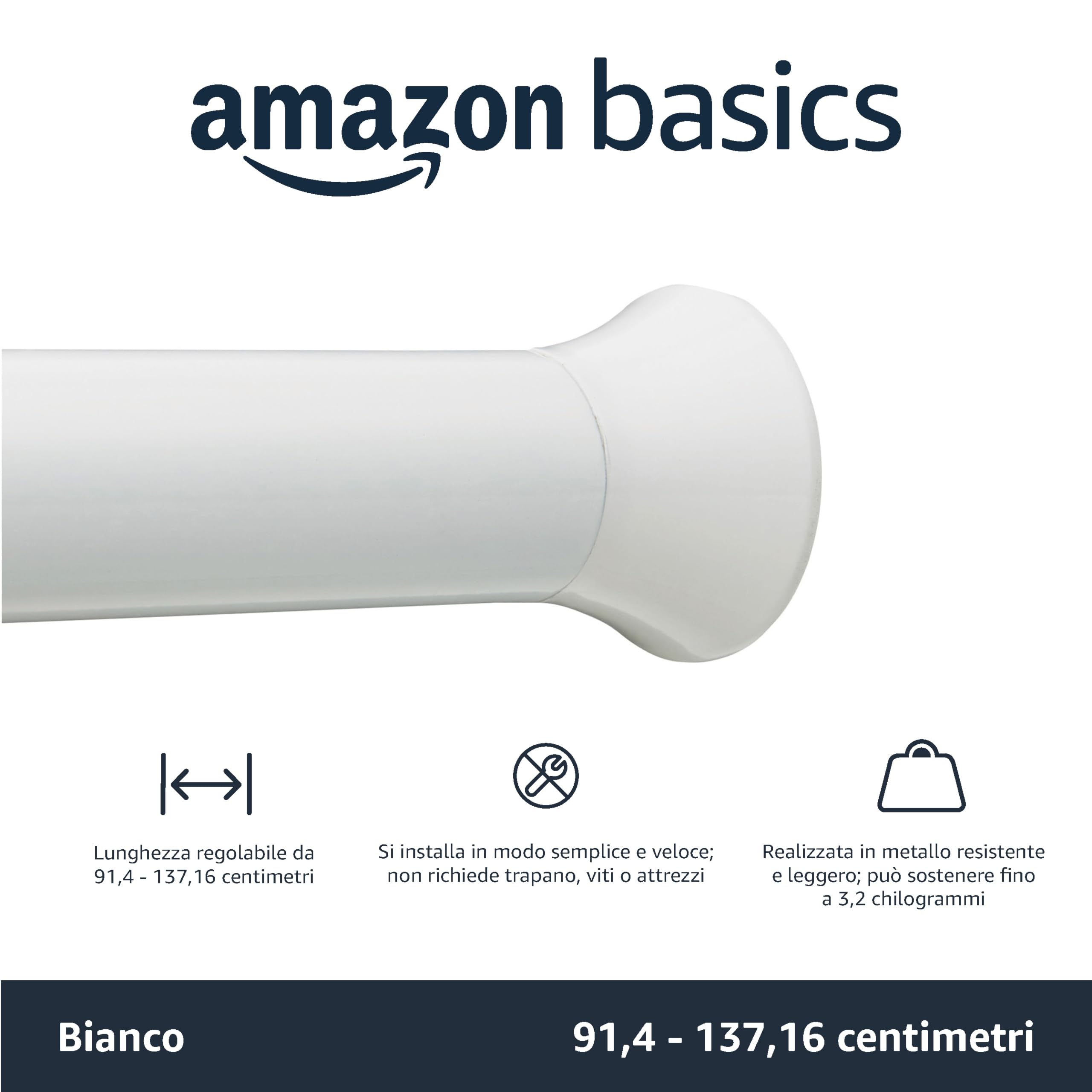 Amazon Basics bastone tenda doccia bianco 91-137 cm