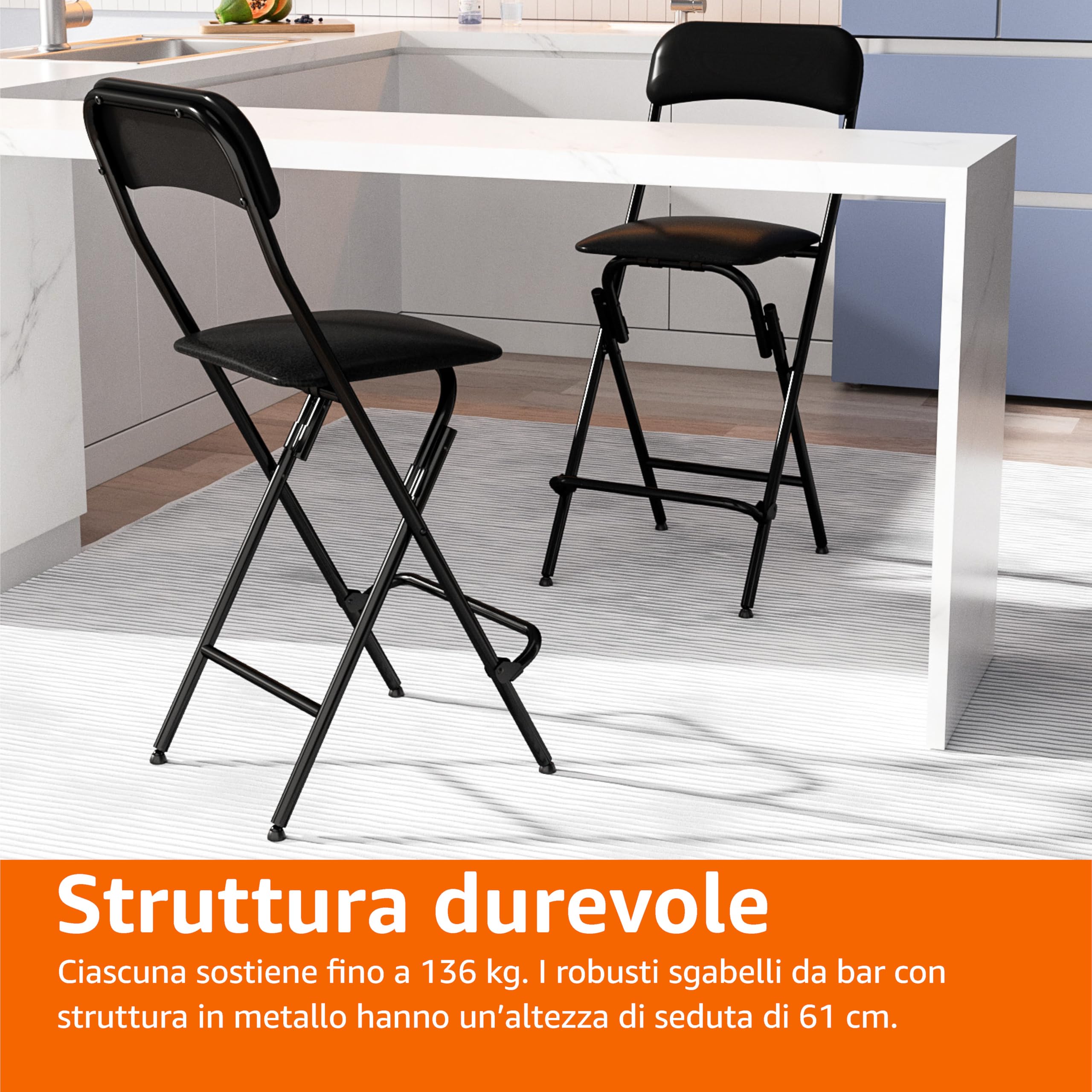 AmazonBasics Sgabello Pieghevole 61 cm Nero Set 2 pz 136 kg