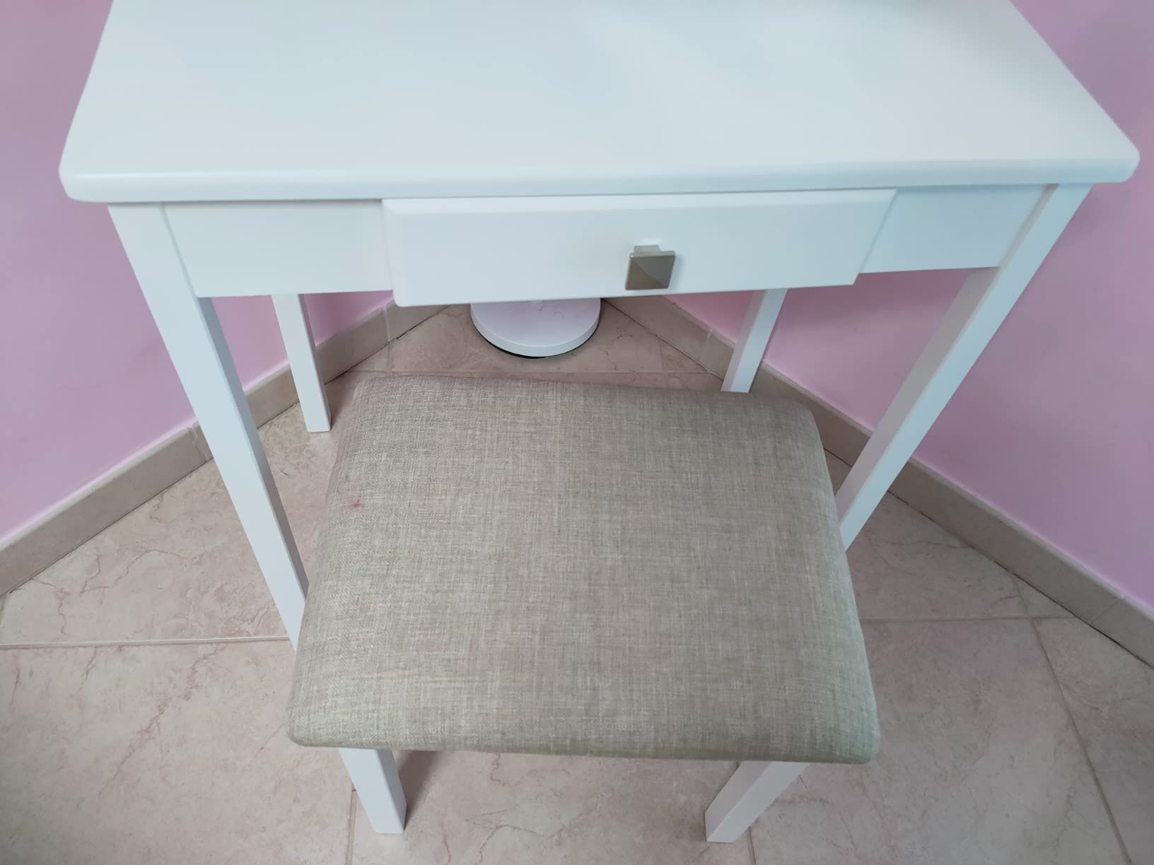 Amazon Basics Set Tavolo Toeletta Bianco con Sgabello e Specchio