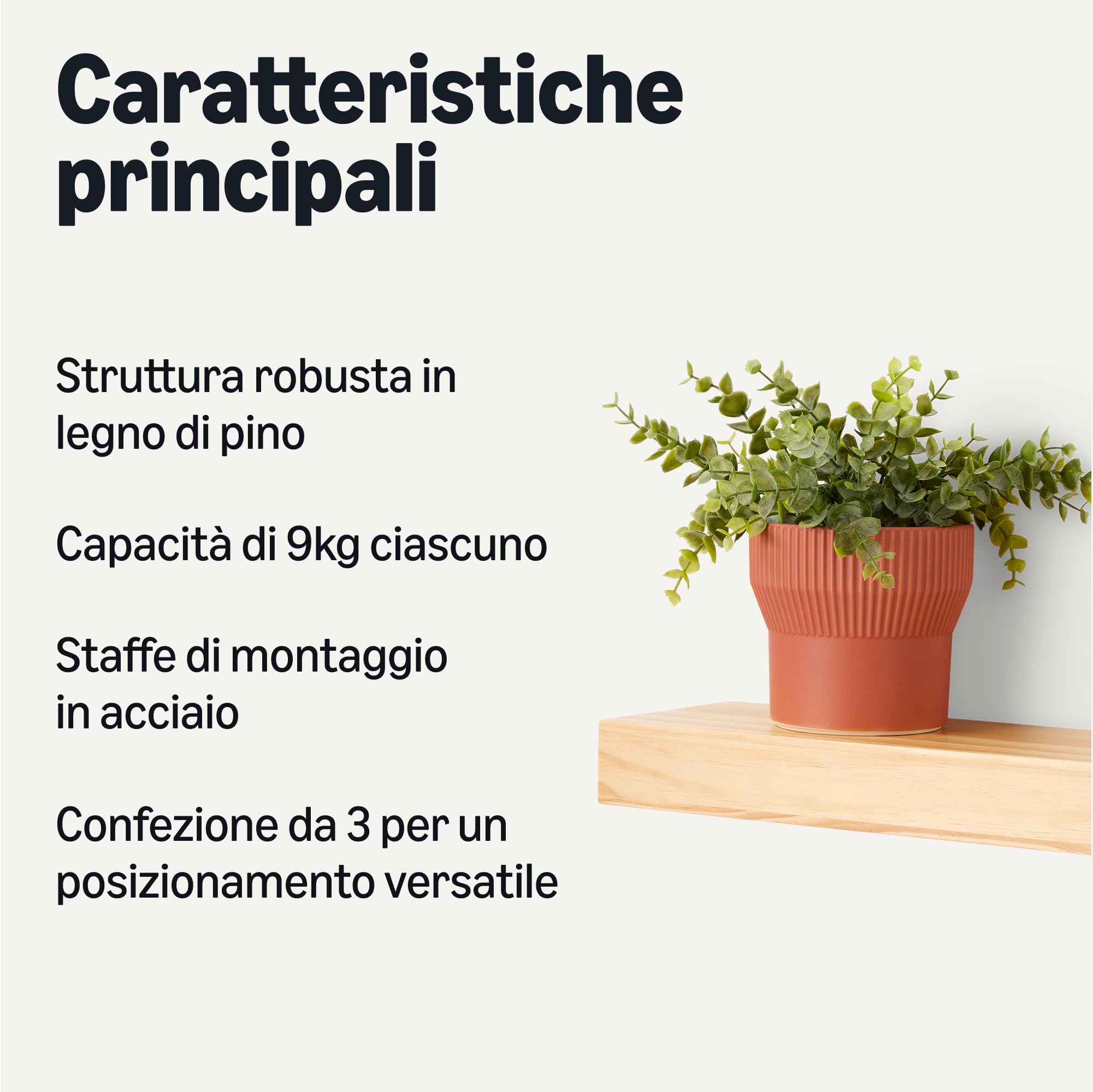 AmazonBasics Mensole da Parete Pino 40,1 cm 3 Pezzi con Staffe