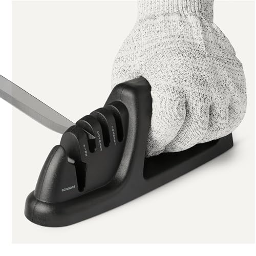 Amazon Basics affilacoltelli 4-in-1 con guanto antiscivolo