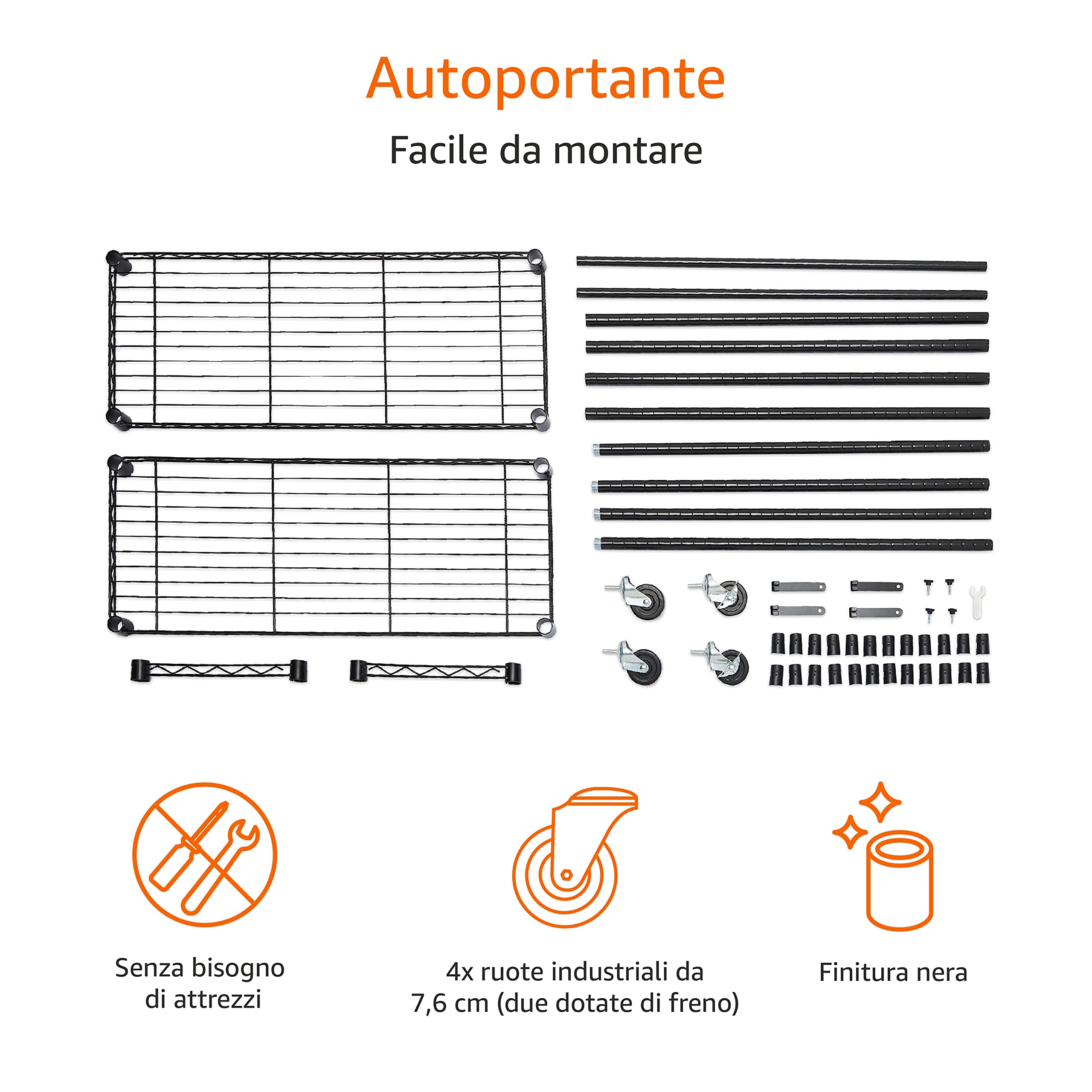 AmazonBasics Stand Appendiabiti Doppia Barra Nero con Rotelle
