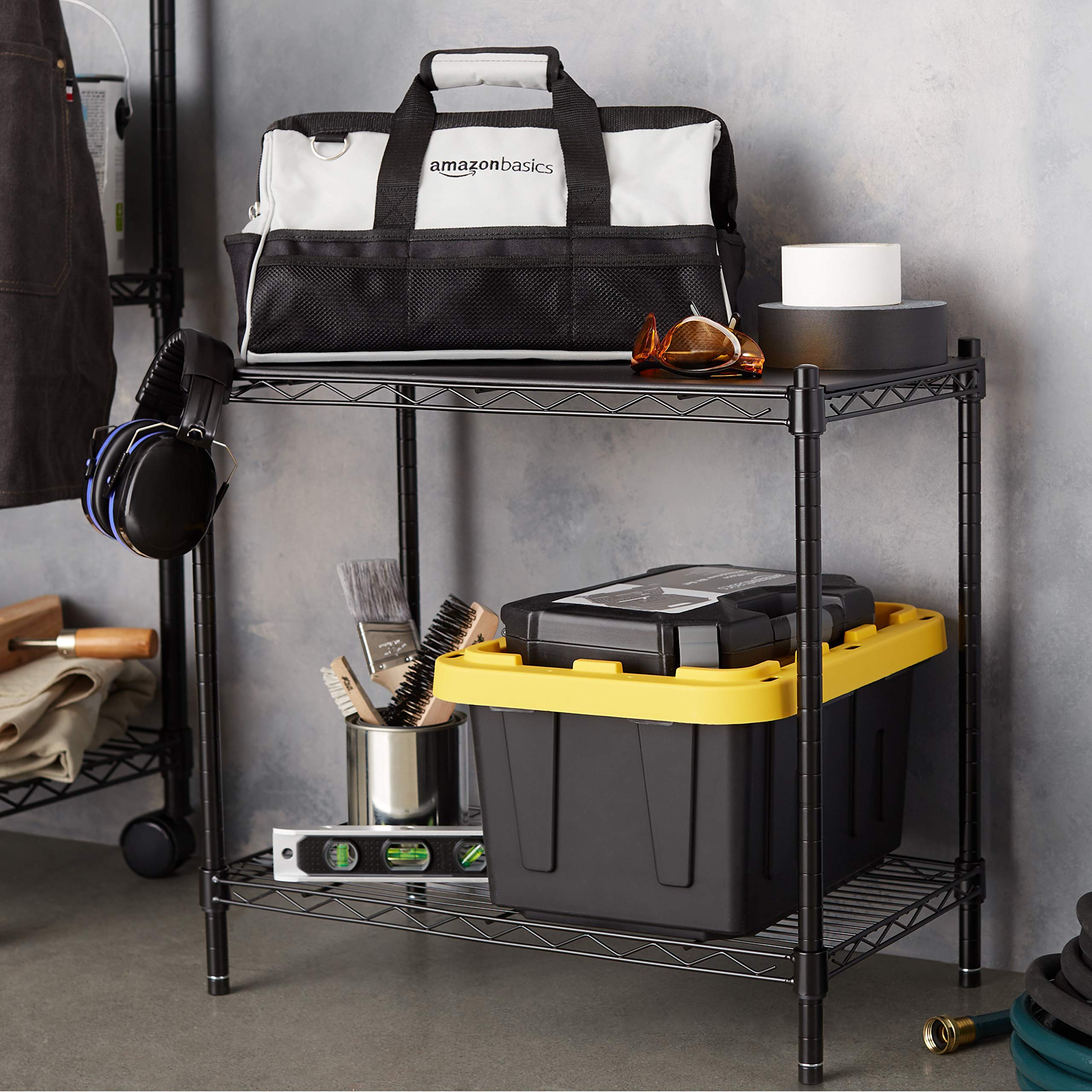 AmazonBasics Scaffale Impilabile 2 Ripiani Nero Metallo
