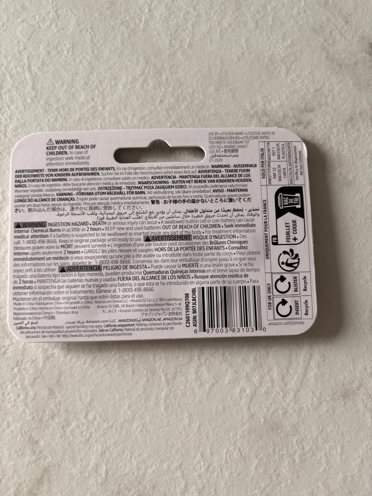 Amazon Basics Batterie Bottone LR44 6 Pezzi Lunga Durata