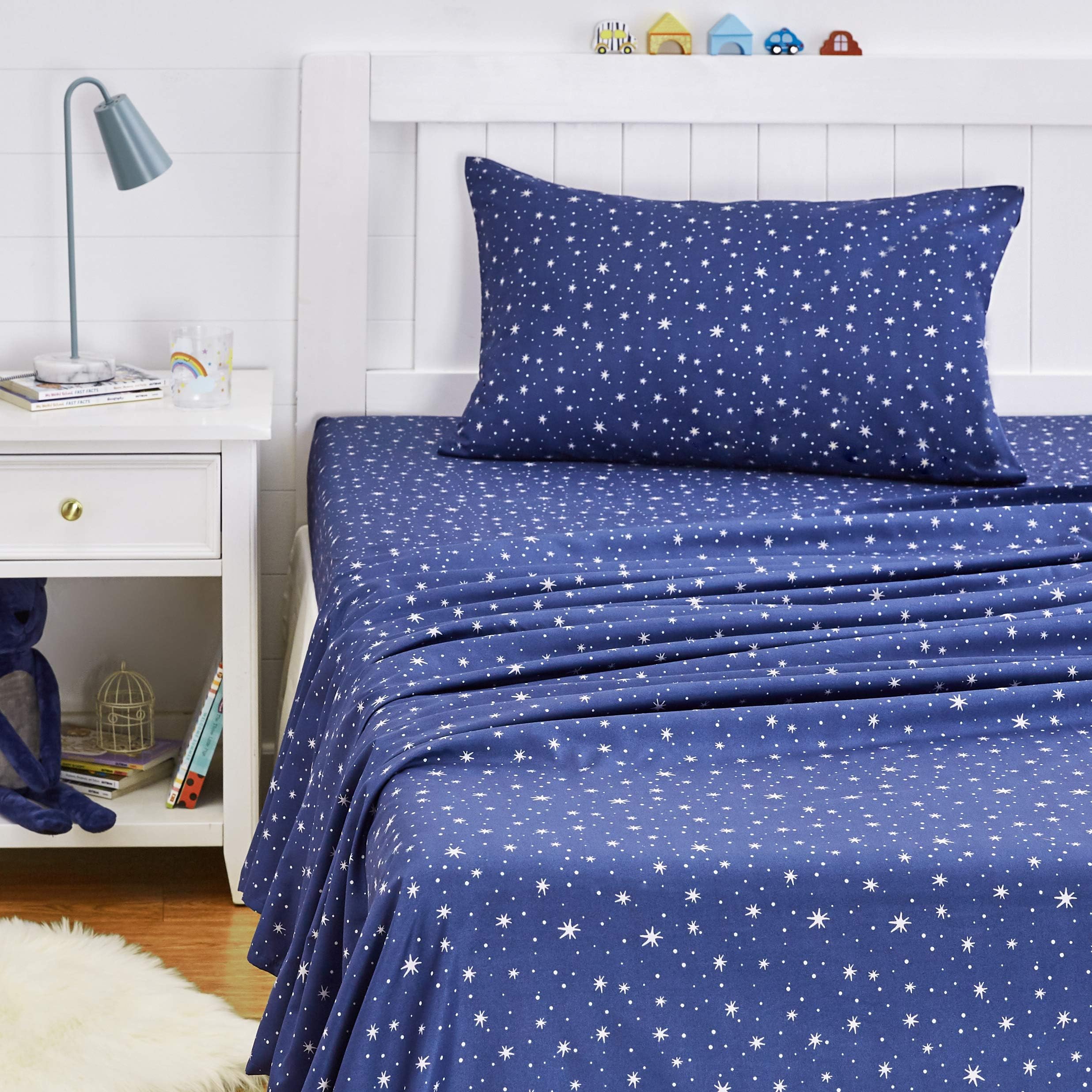 AmazonBasics Set lenzuola microfibra blu navy 3 pezzi bambini