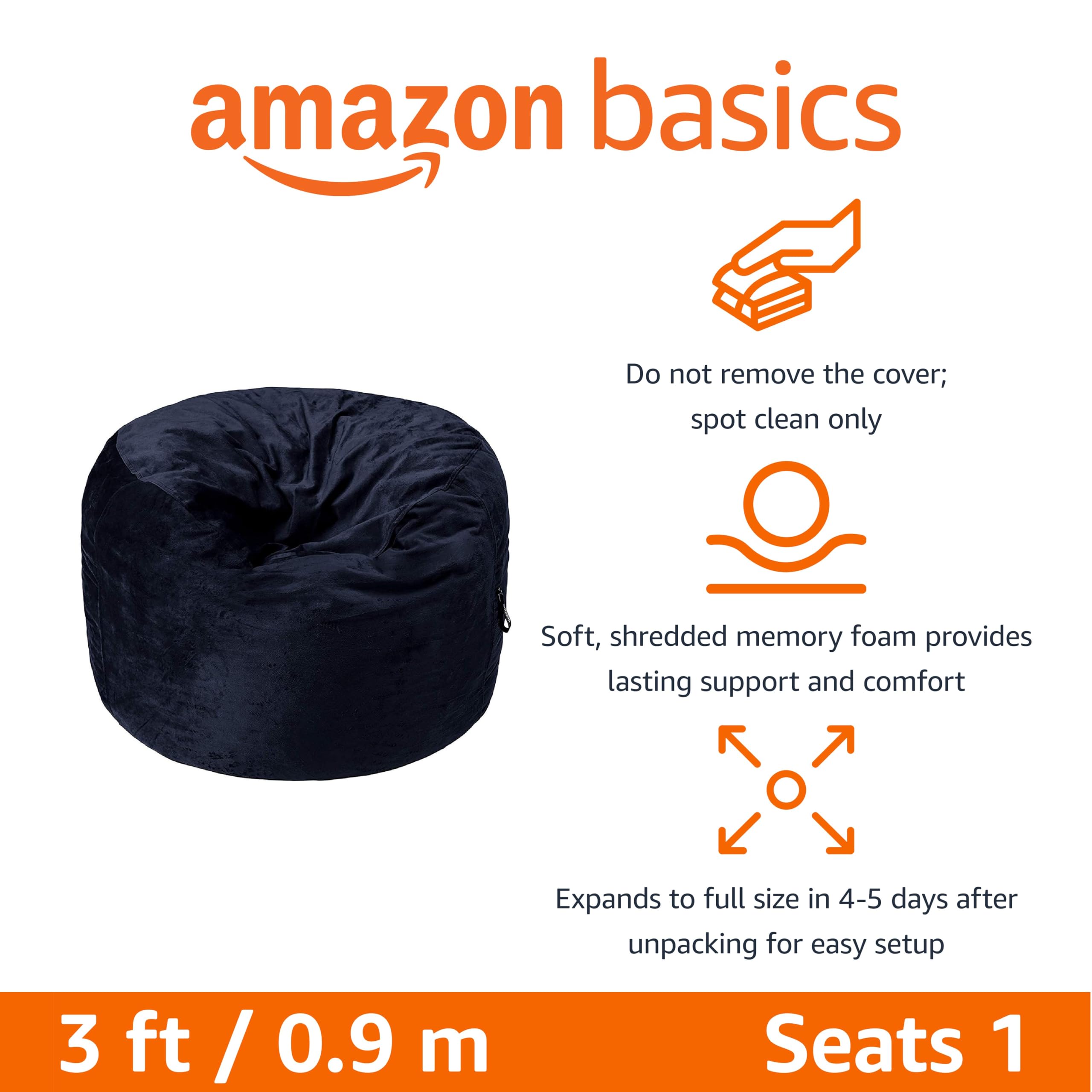 Amazon Basics Poltrona a Sacco Memory Foam Blu Chair 3'