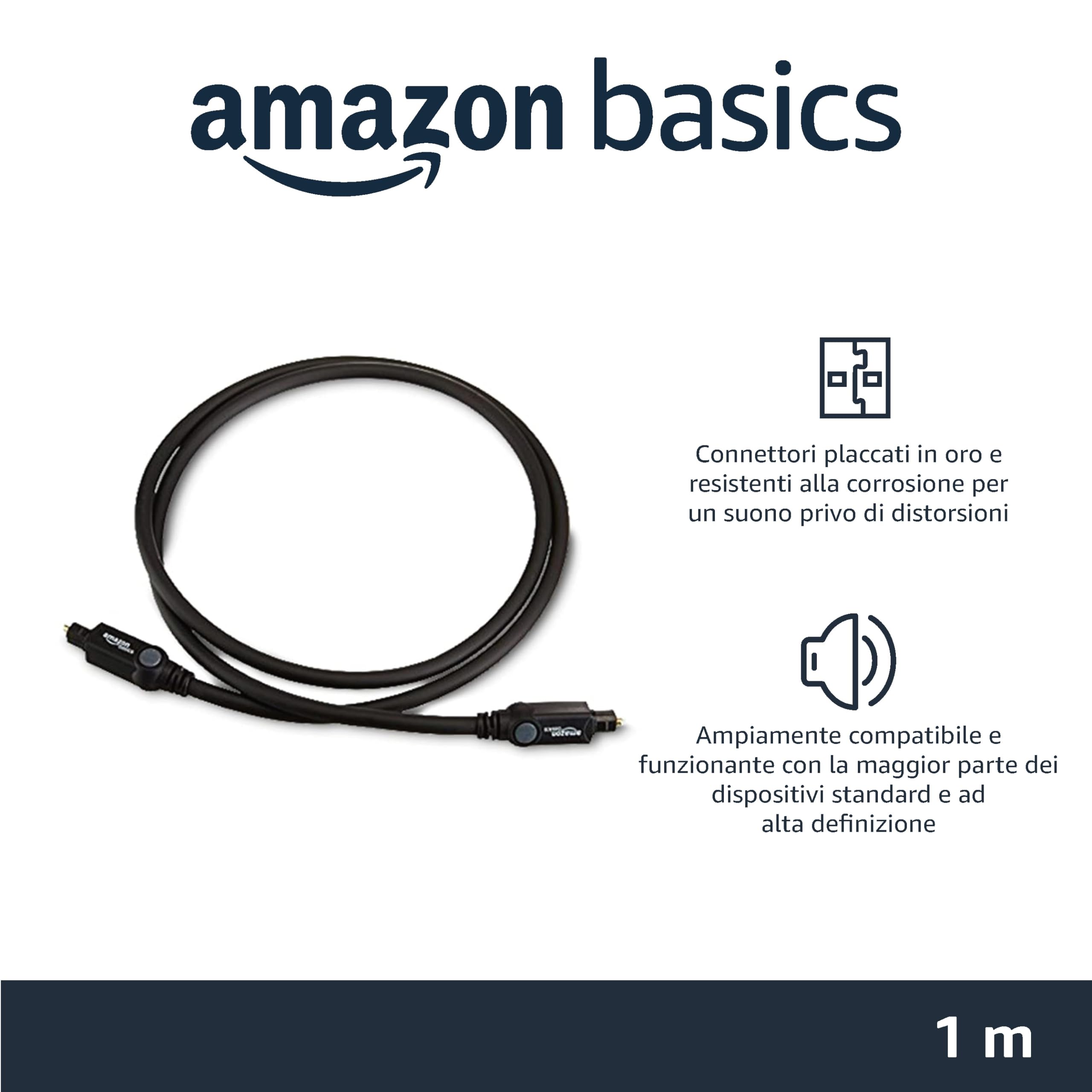Amazon Basics Cavo Ottico Toslink 1 m Nero Audio Digitale