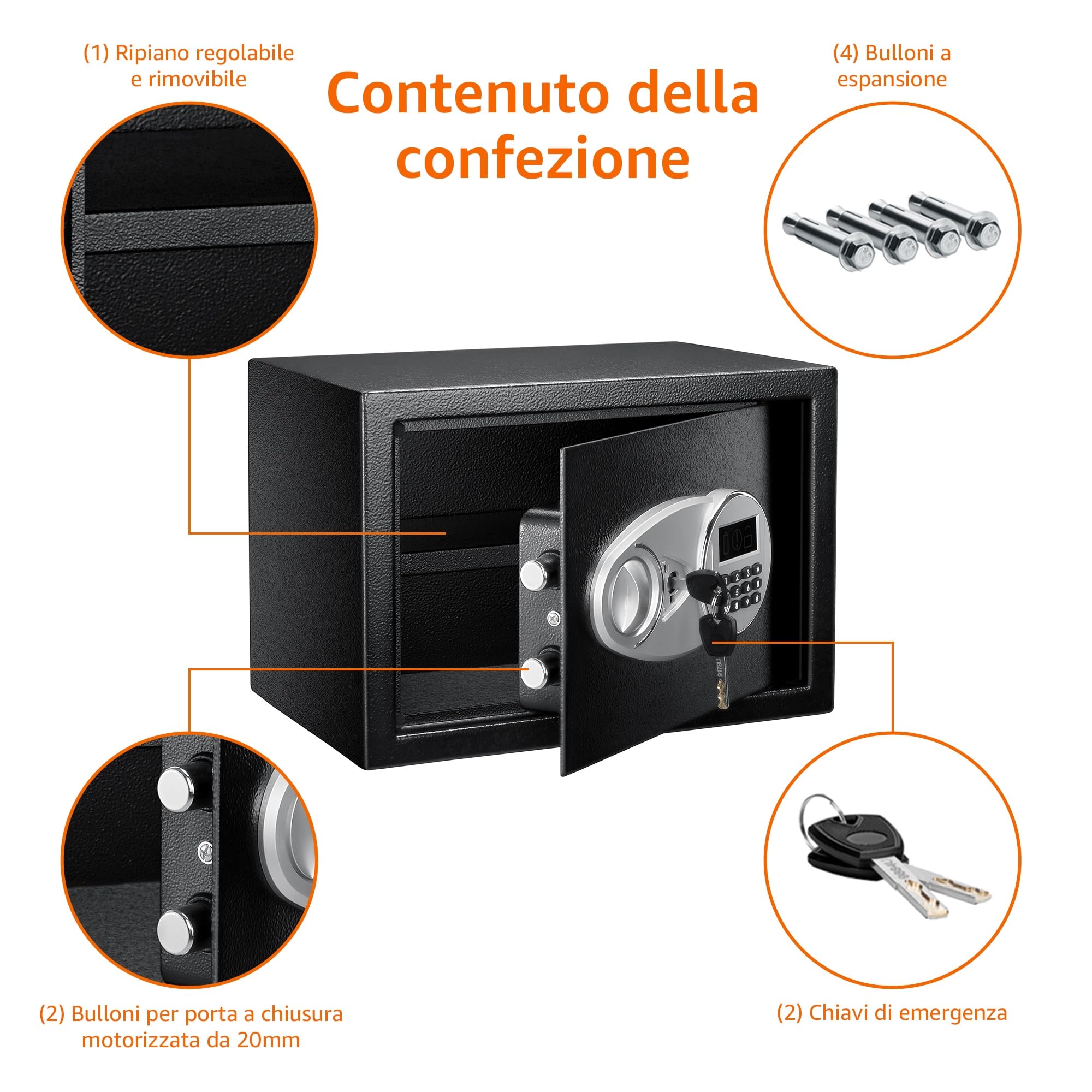 Amazon Basics Cassaforte Tastiera Digitale 14 Litri Nero Acciaio