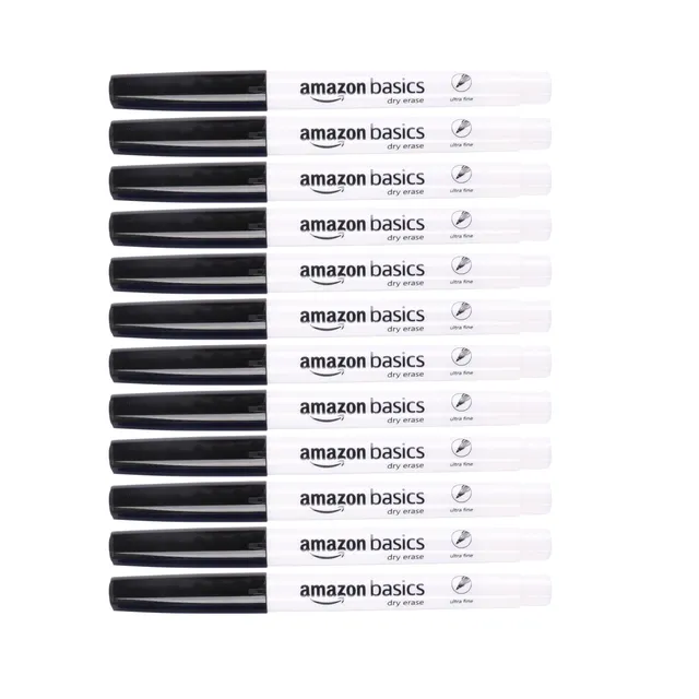 AmazonBasics pennarelli lavagna bianca punta ultrafine neri 12 pezzi