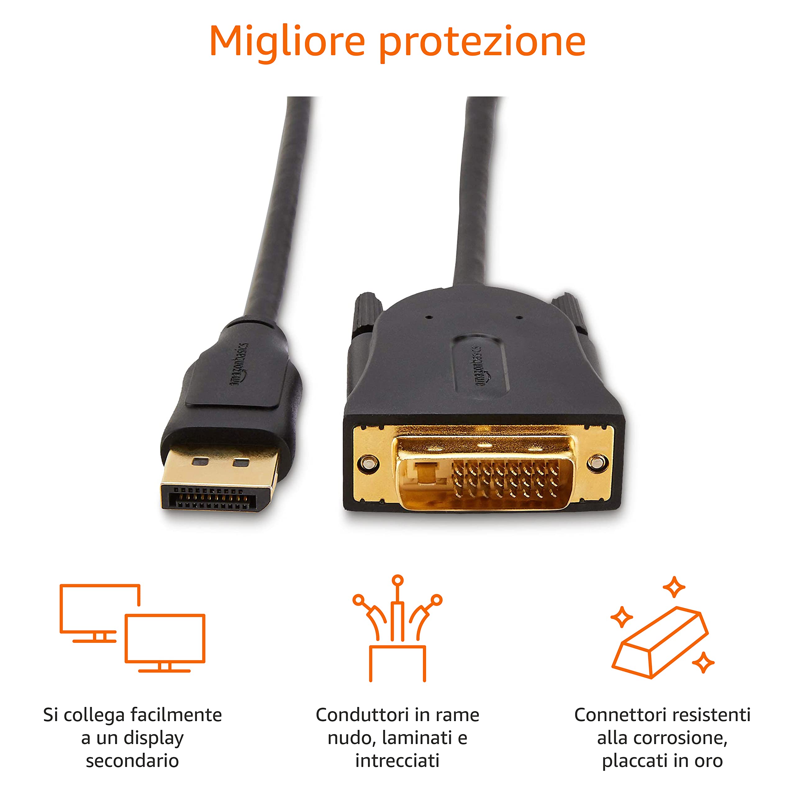 AmazonBasics Cavo DisplayPort-DVI 1,8 m 1-Pack Full HD