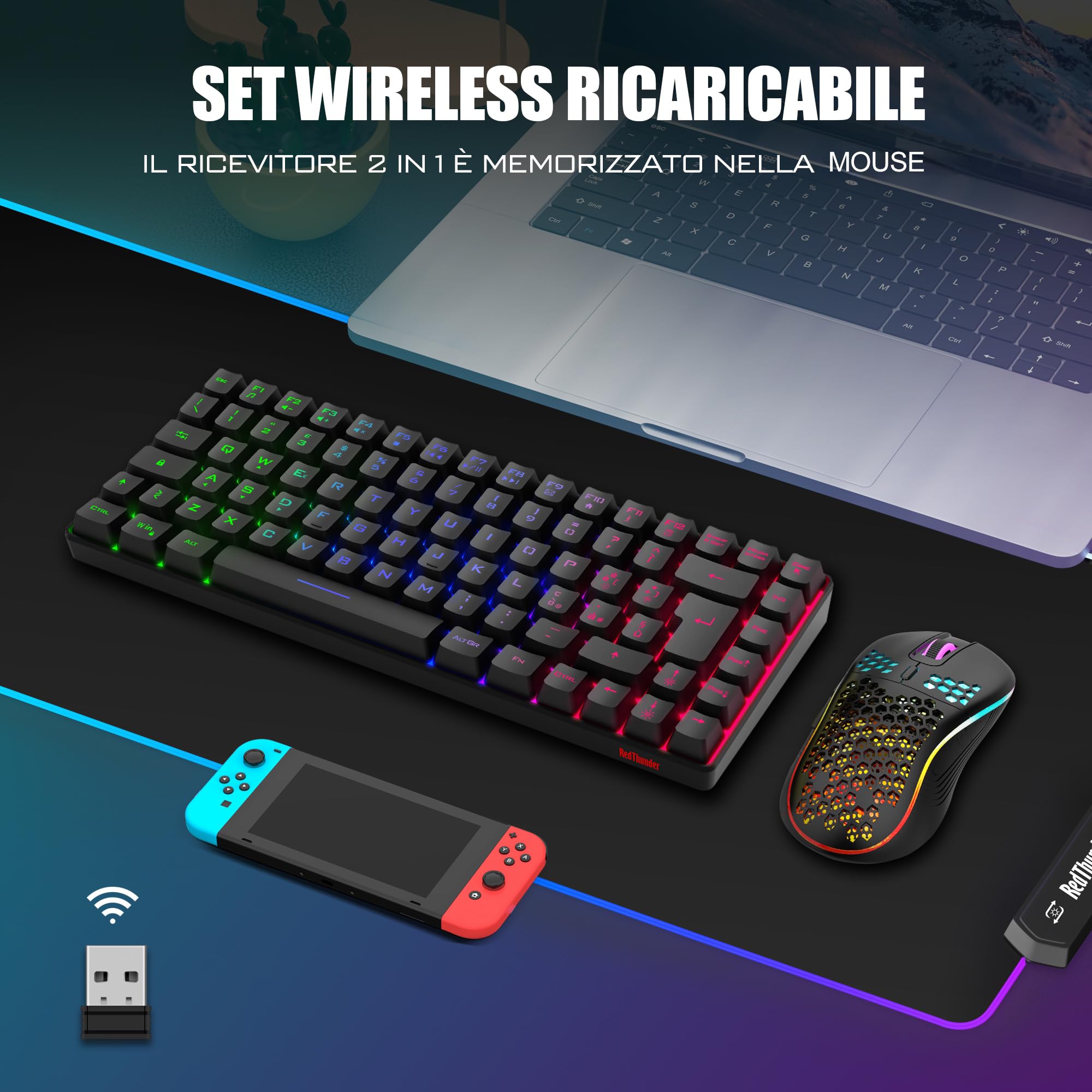 RedThunder K84 Kit Tastiera Mouse Gaming Wireless IT Retroilluminato