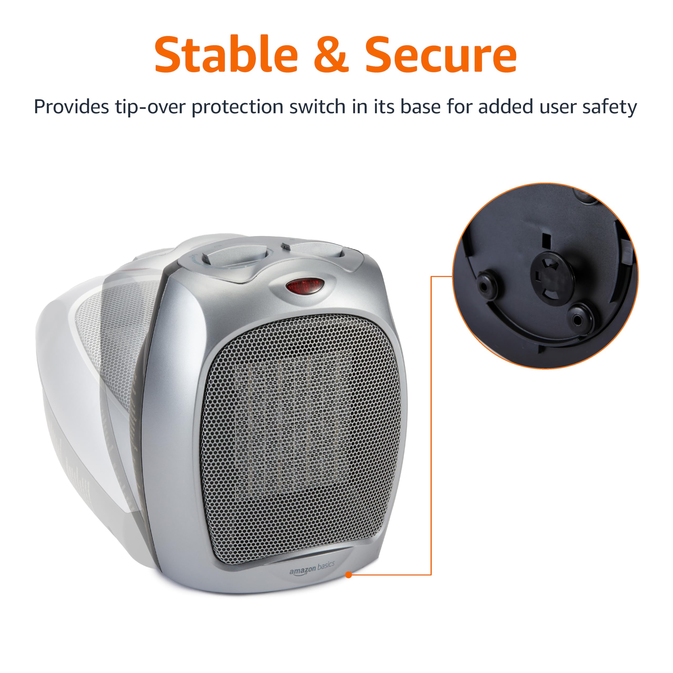 AmazonBasics Stufetta Elettrica 1500W Protezione Ribaltamento