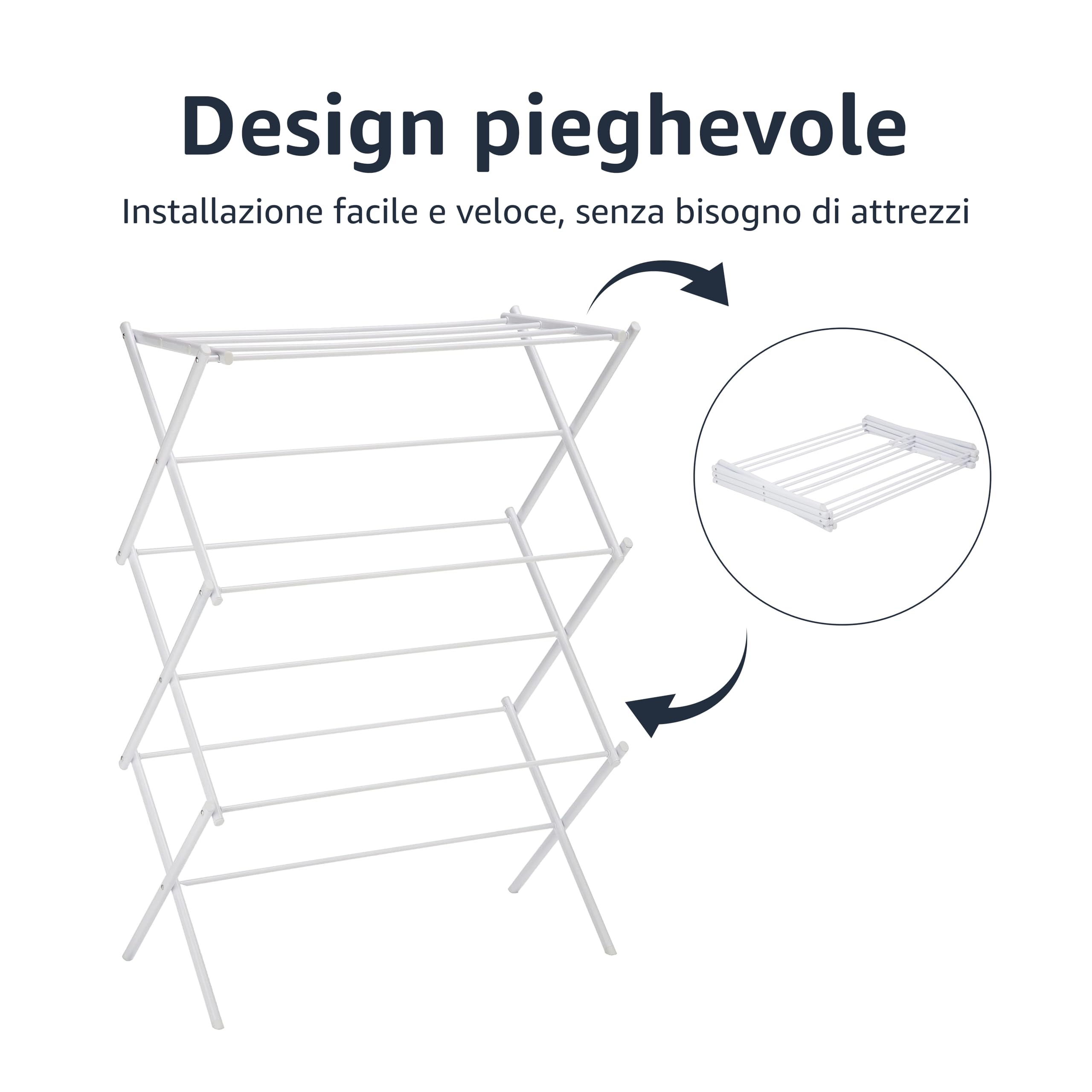 Amazon Basics Stendibiancheria Pieghevole Bianco Acciaio