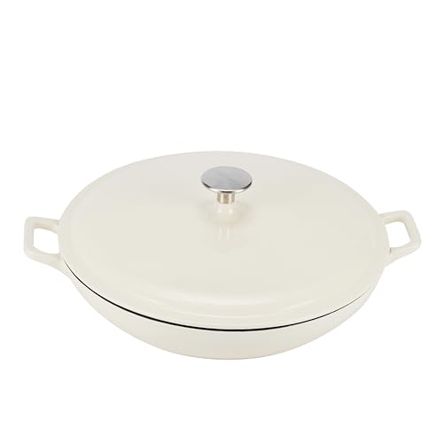 Amazon Basics Casseruola Bassa Ghisa Smaltata 3,1L Bianca