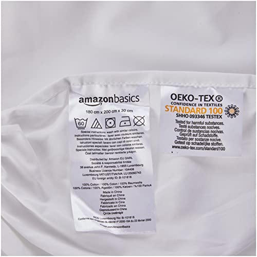 AmazonBasics Everyday Lenzuolo Angoli King 180x200 Bianco Cotone