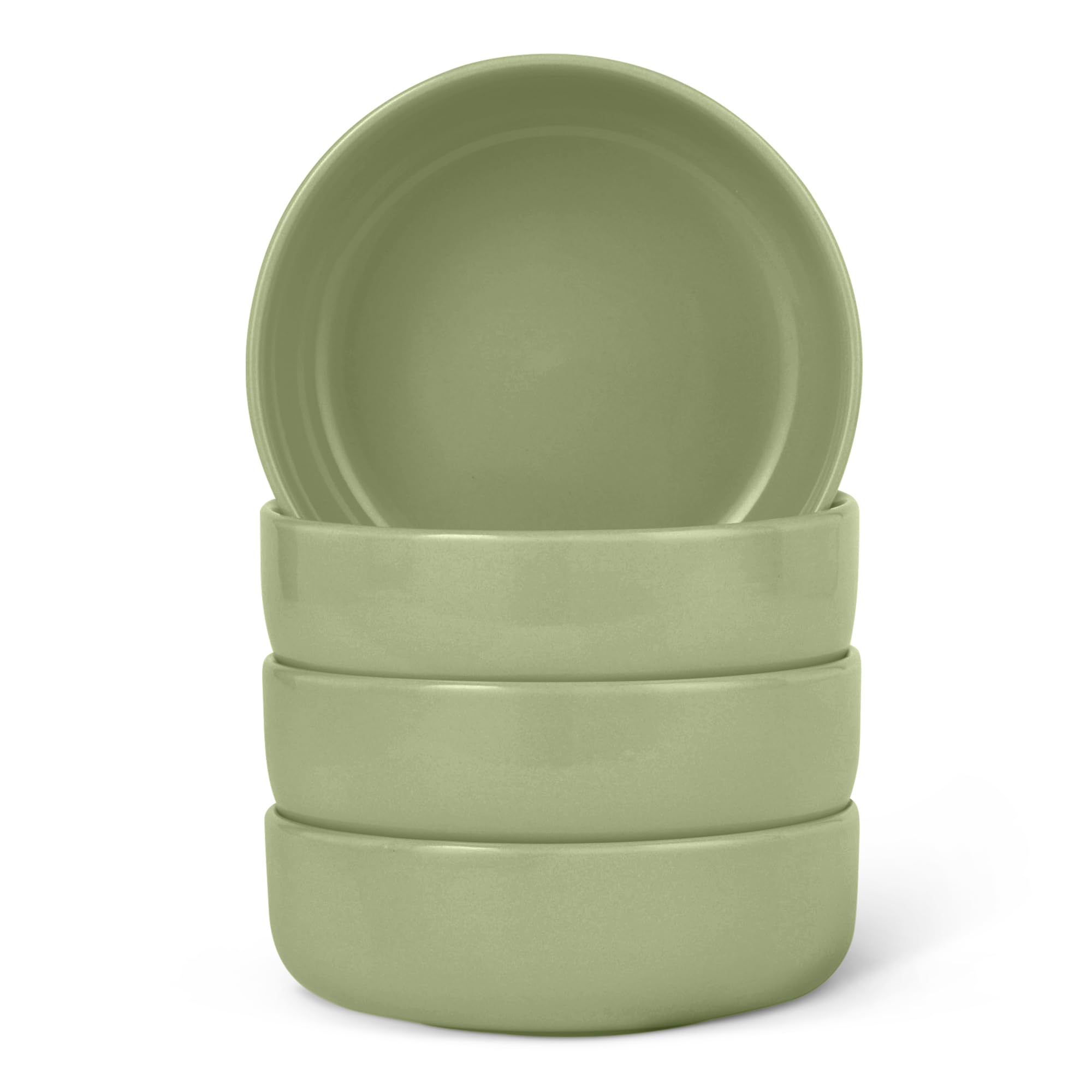 Amazon Basics Ciotole Gres 14 cm Verde Oliva Set 4 Pezzi Smaltate