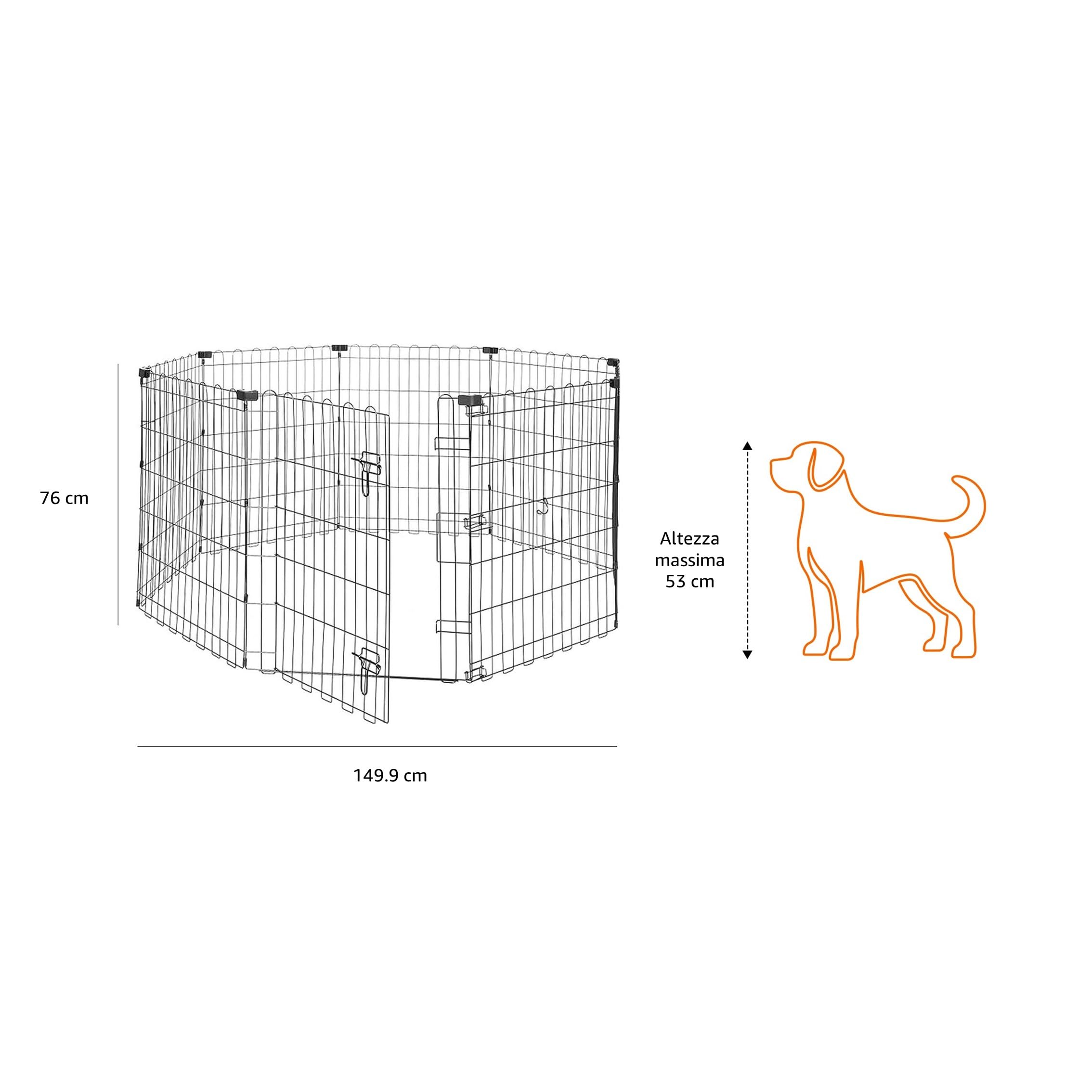 Amazon Basics Recinto Cani Metallo Nero 8 Pannelli 76 cm Pieghevole