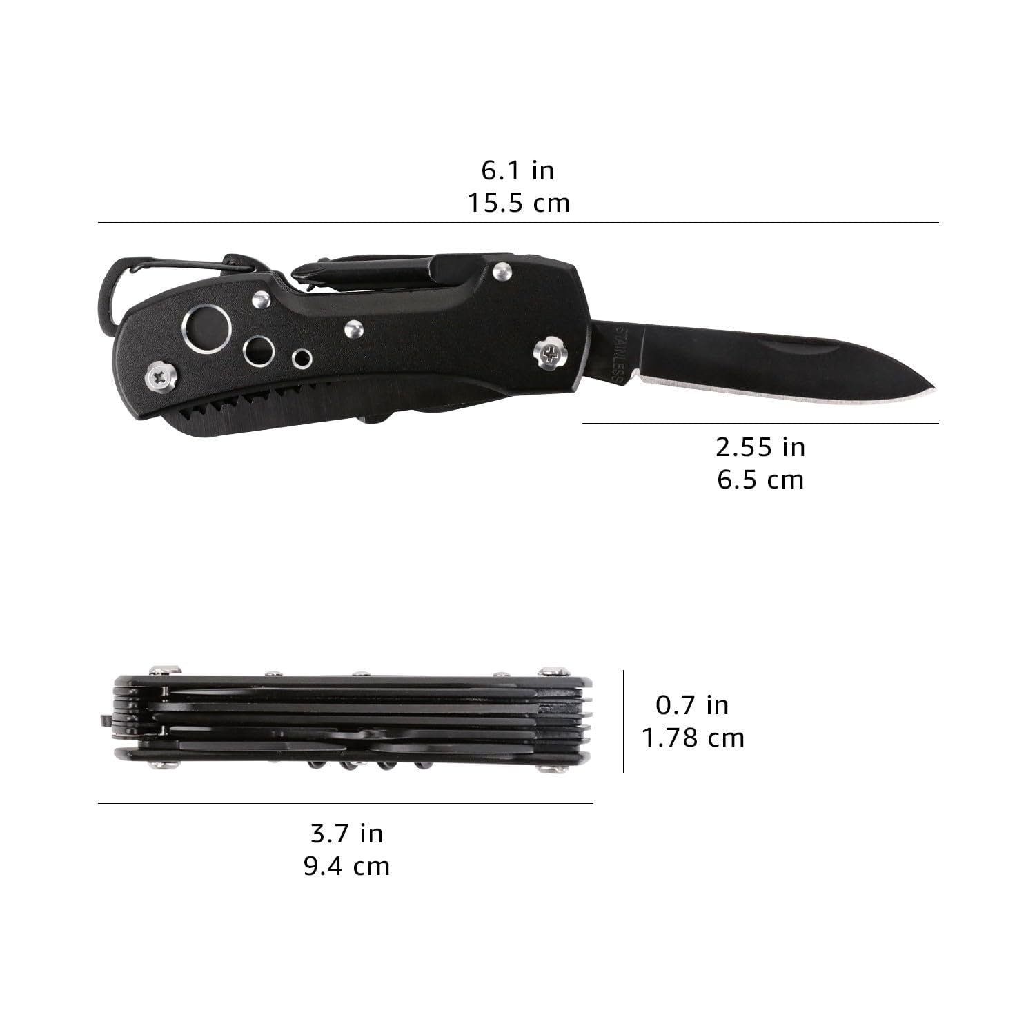 AmazonBasics 15 in 1 Coltello Multiuso Nero Acciaio Inox