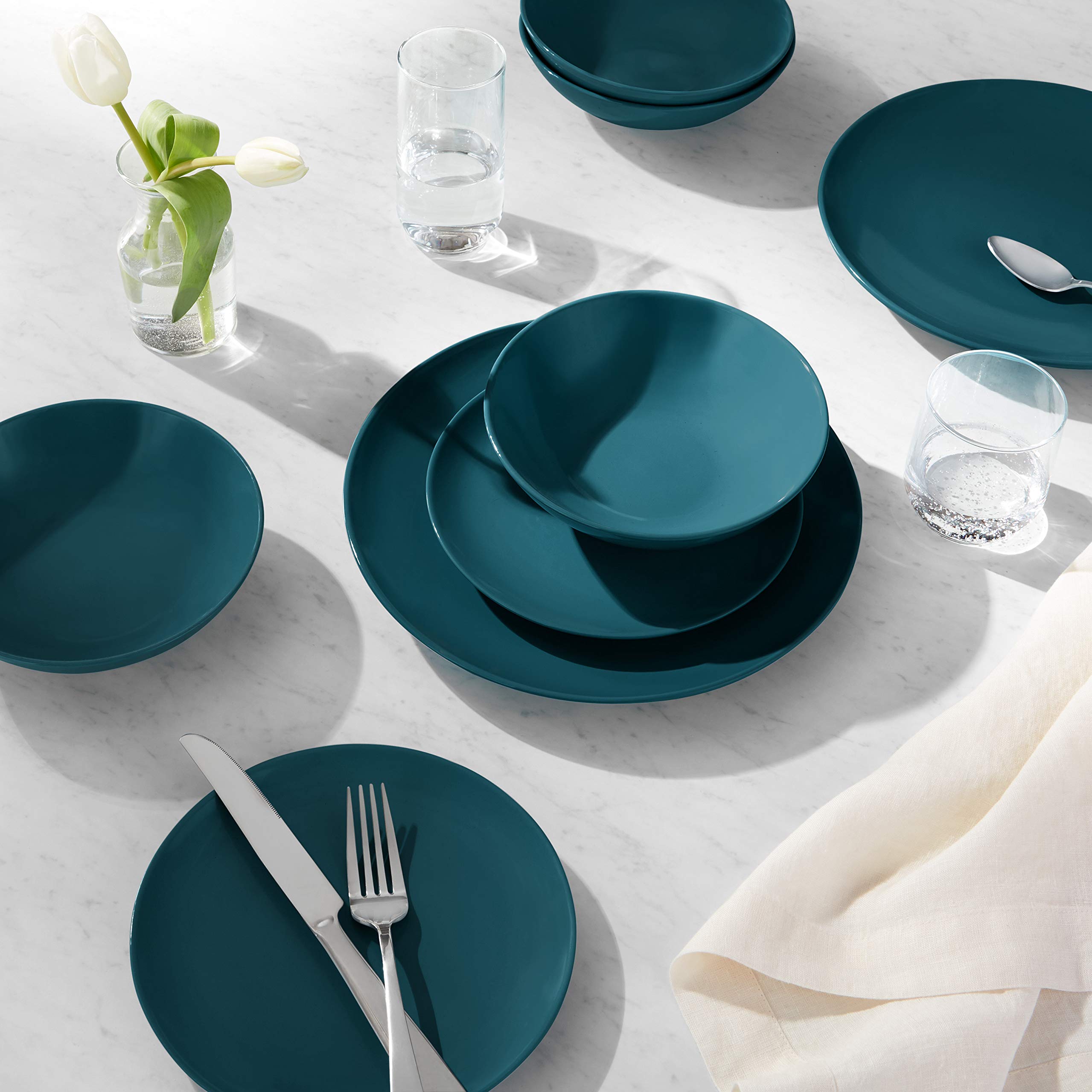 Amazon Basics Servizio Piatti Gres 18 Pezzi 6 Persone Verde
