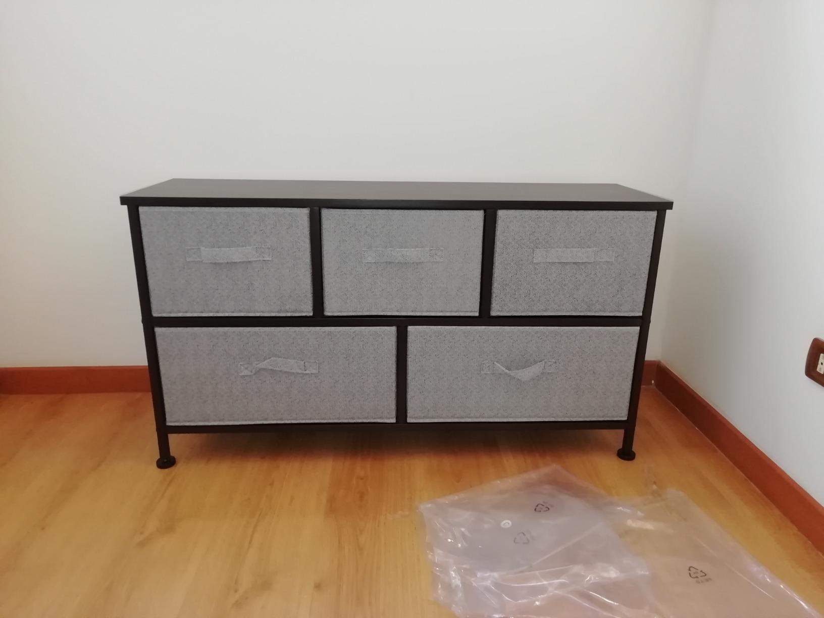 AmazonBasics Cassettiera 5 Cassetti Tessuto Nero Extra Large