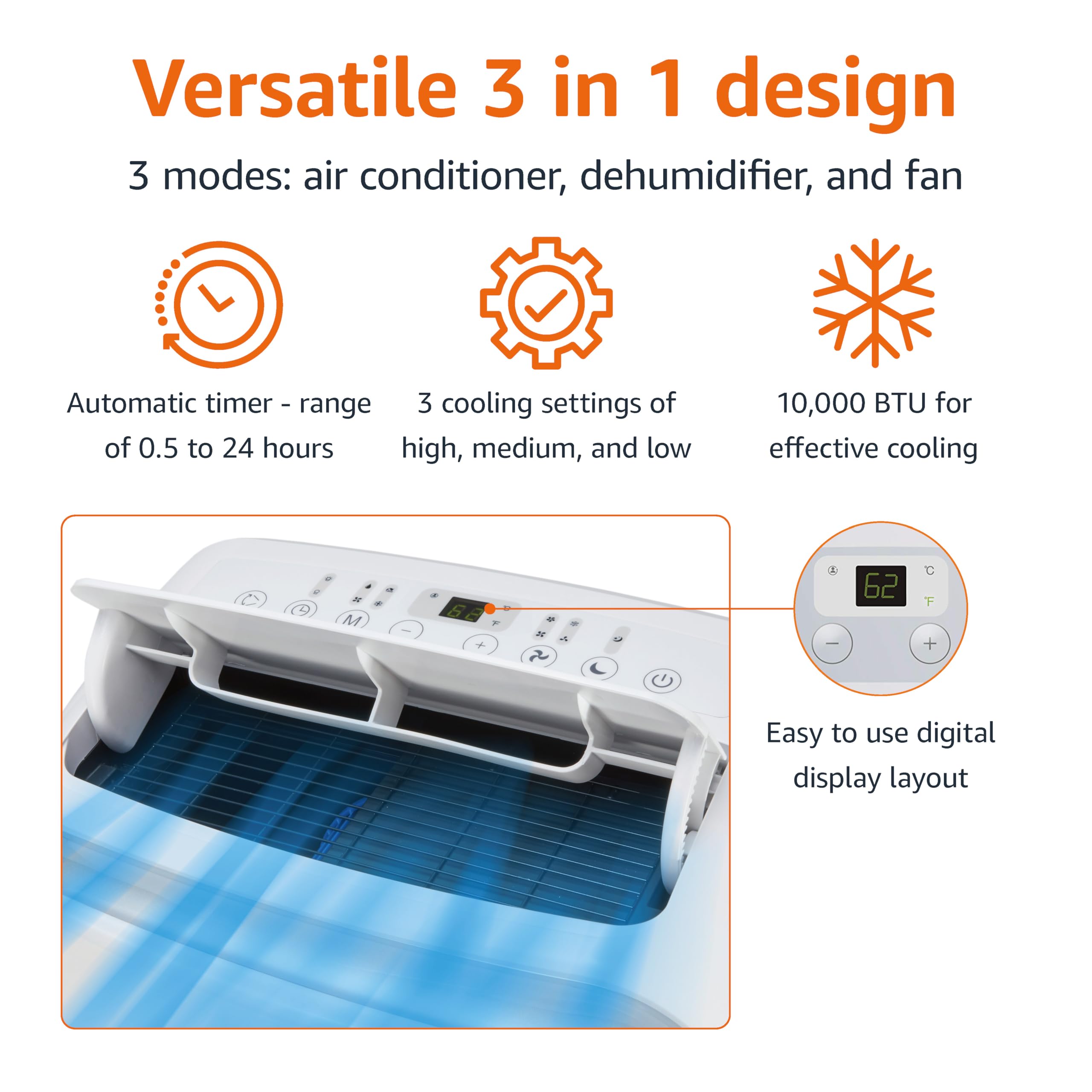 AmazonBasics Climatizzatore Portatile 10000 BTU Telecomando