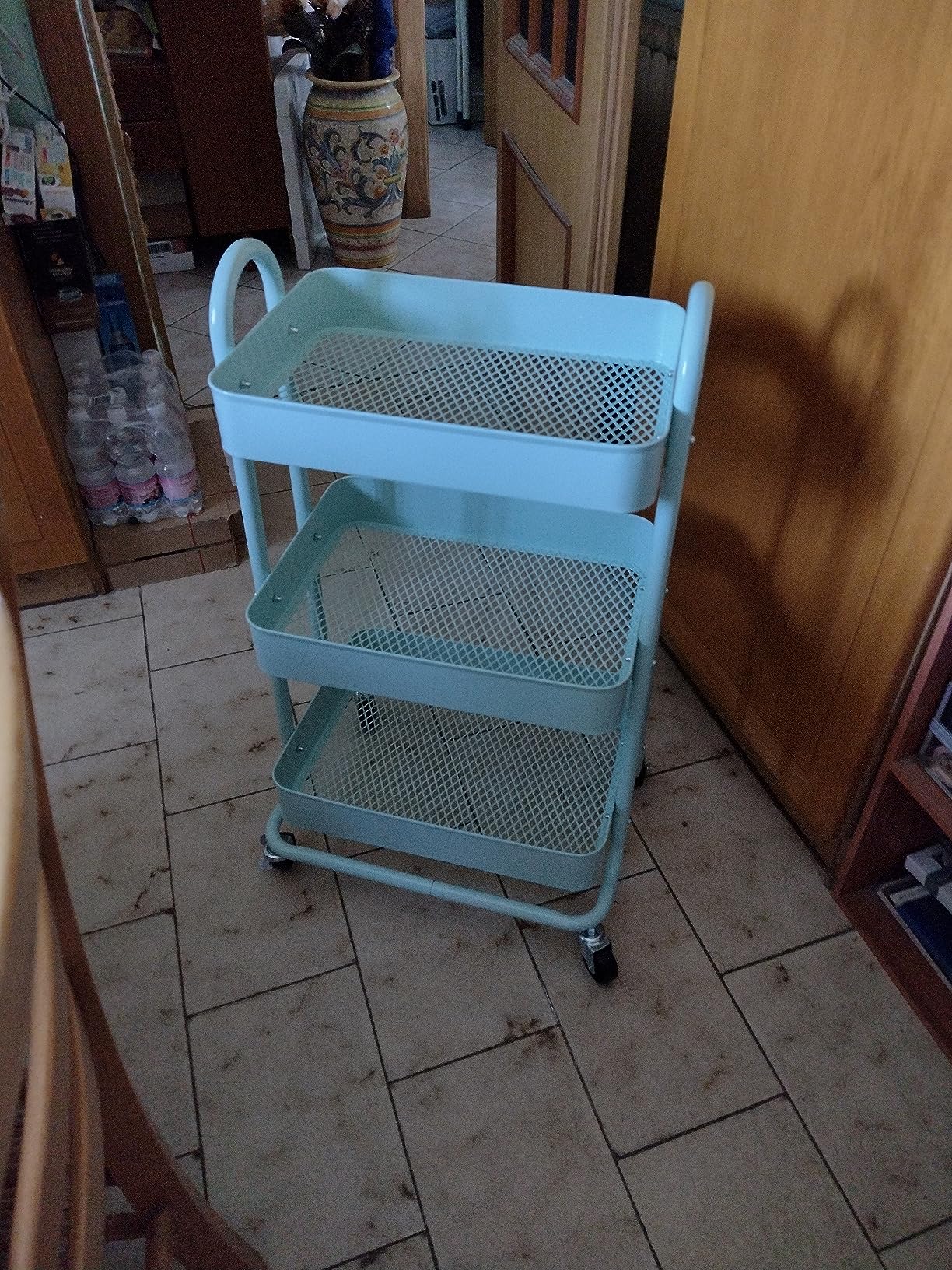 AmazonBasics carrello 3 scomparti verde menta con ruote