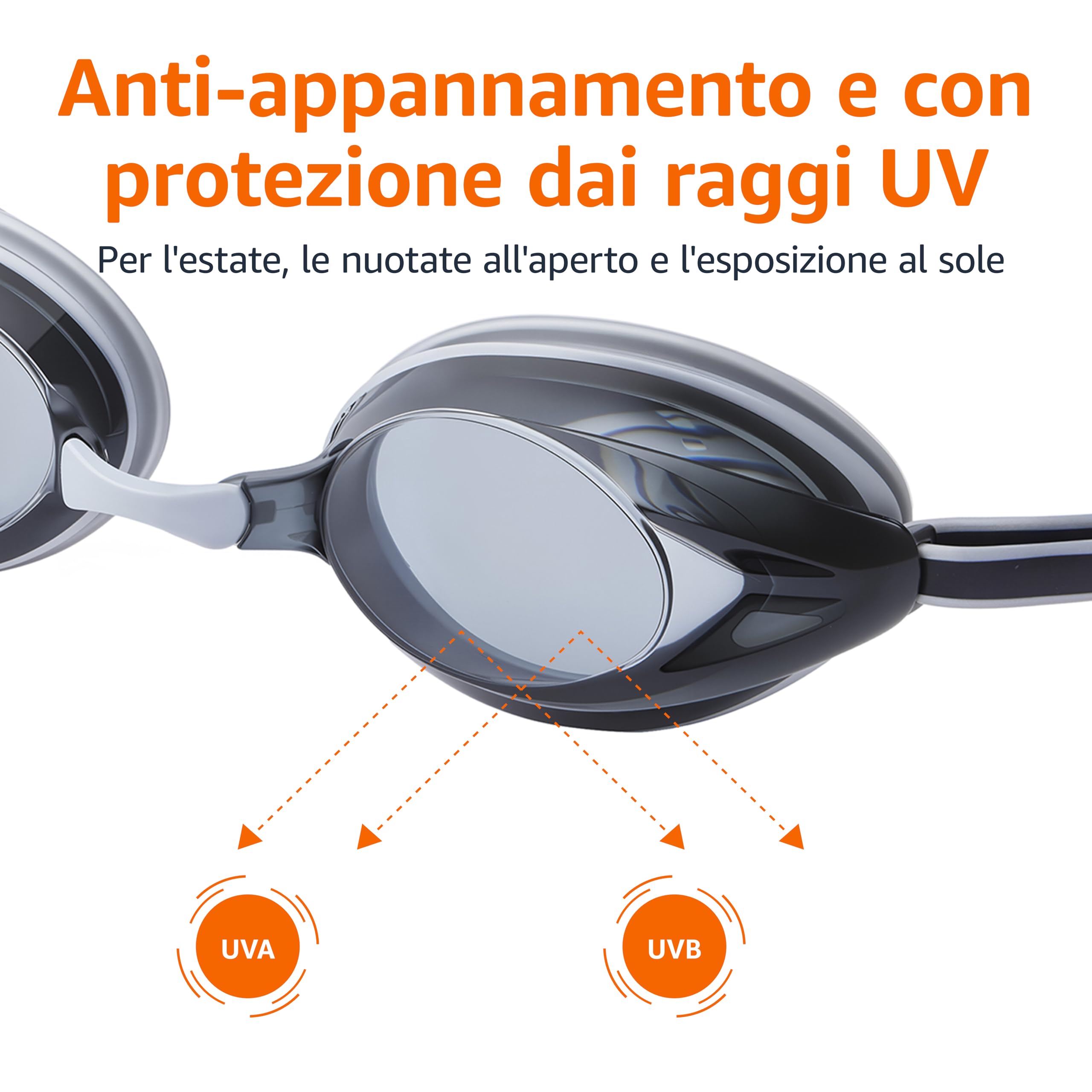 Amazon Basics Occhialini Nuoto Adulti Argento Specchio Antiappannamento
