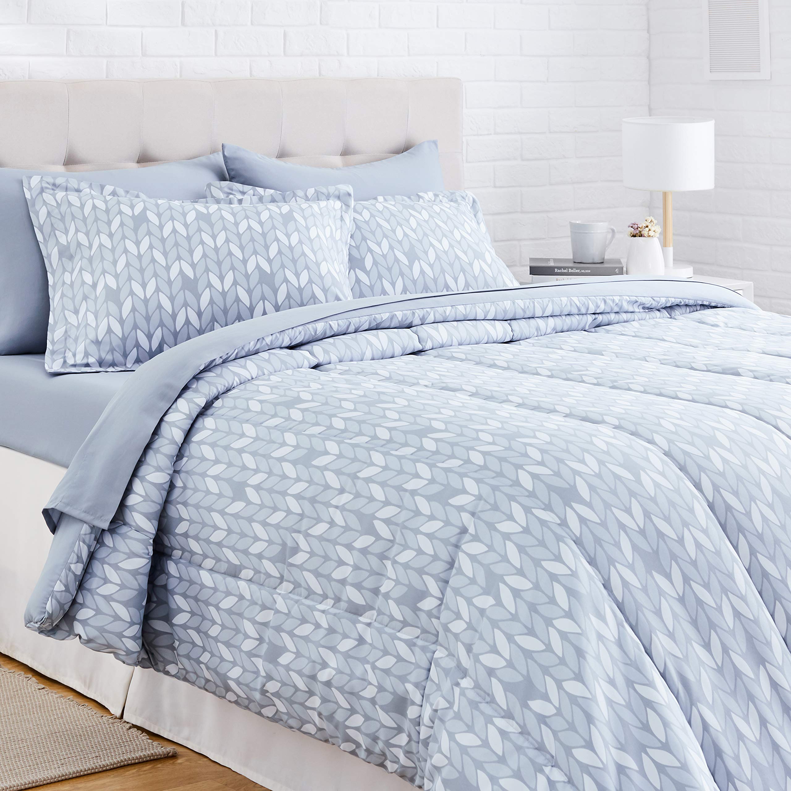 AmazonBasics Set Letto Full/Queen Grigio Foglie Poliestere