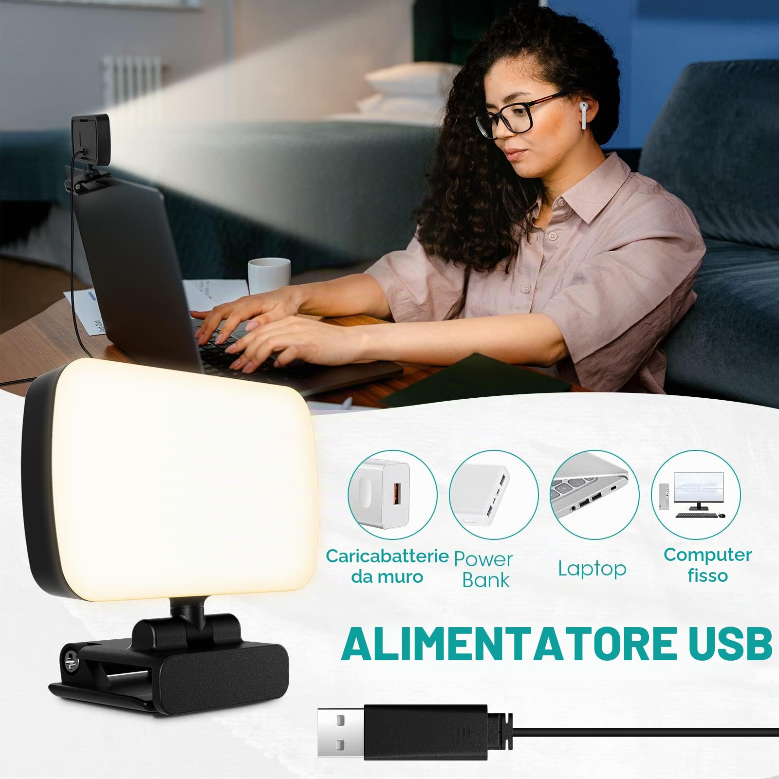 RealPlus Luce Videoconferenza LED USB Clip 3000-6500K Dimmerabile