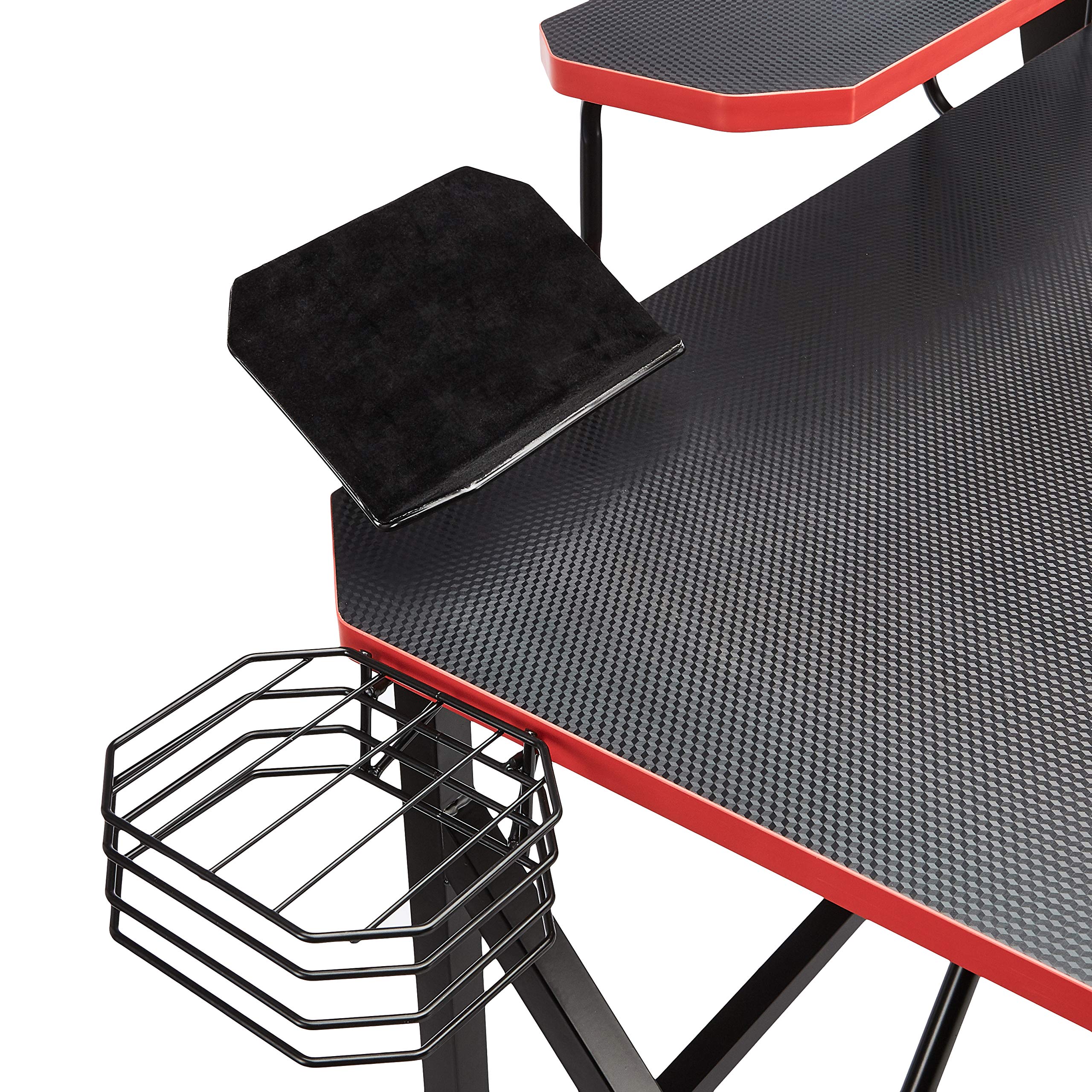 AmazonBasics Scrivania Gaming con Scomparti Rossa 130 cm