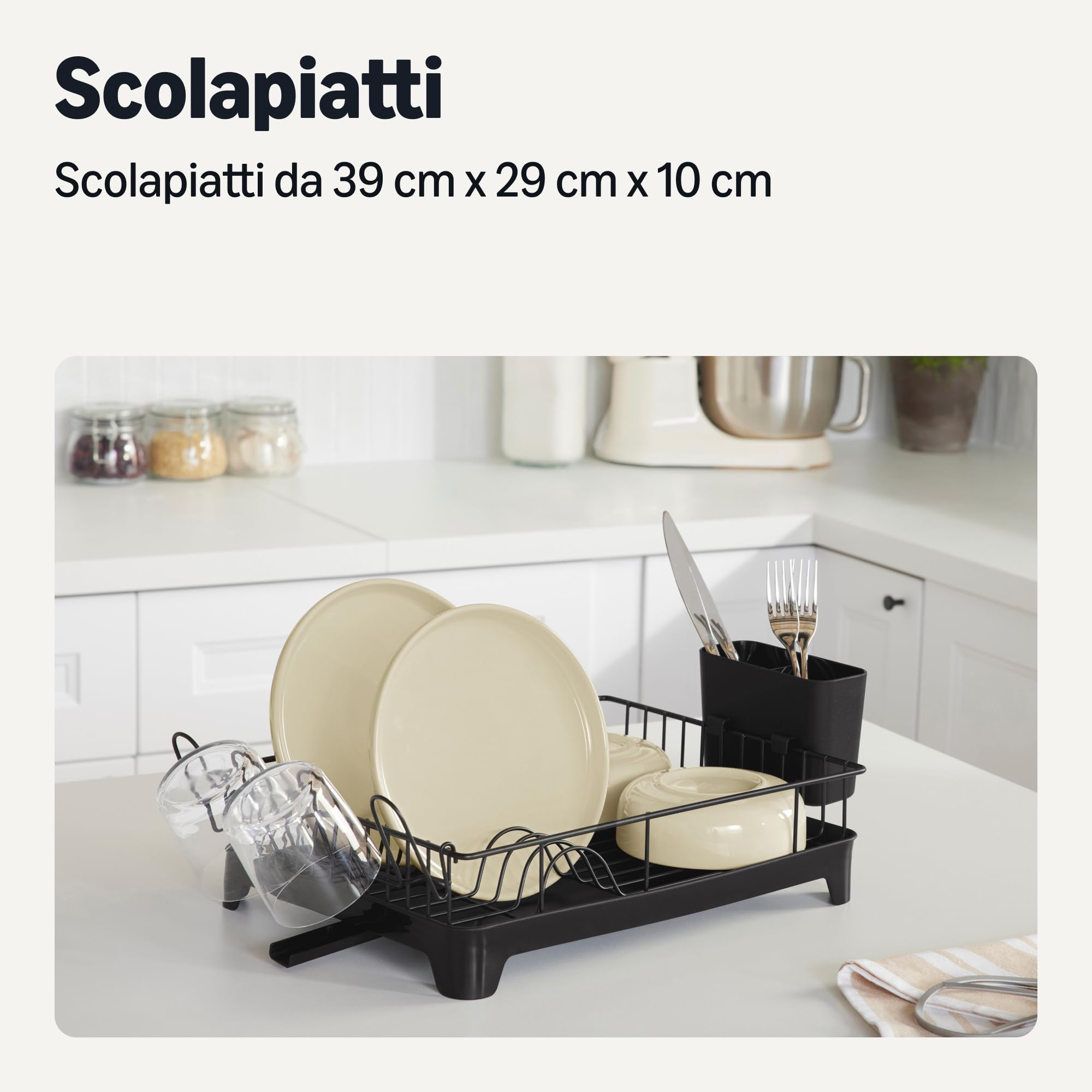 Amazon Basics Scolapiatti Acciaio Inox Nero Compatto