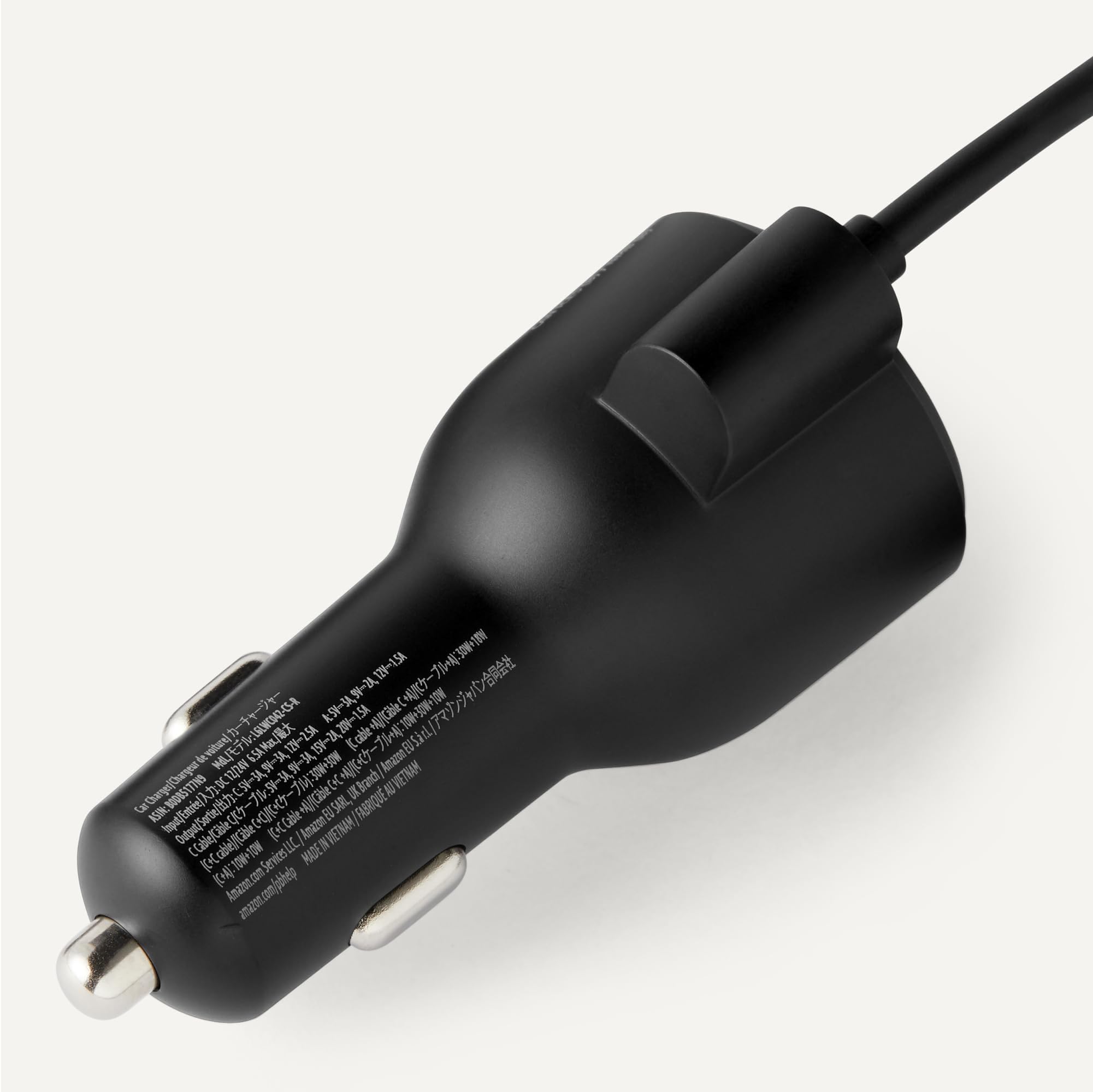 Amazon Basics caricabatterie auto 60W con cavo spiralato 3 porte