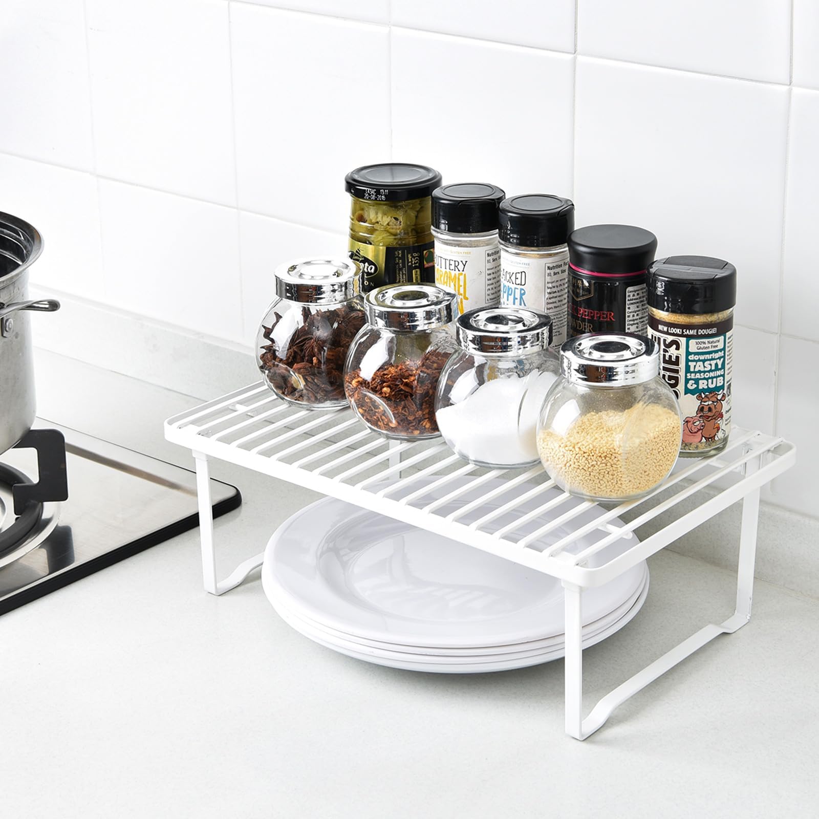 AmazonBasics Ripiani Cucina Impilabili Bianchi 2 Pezzi Acciaio