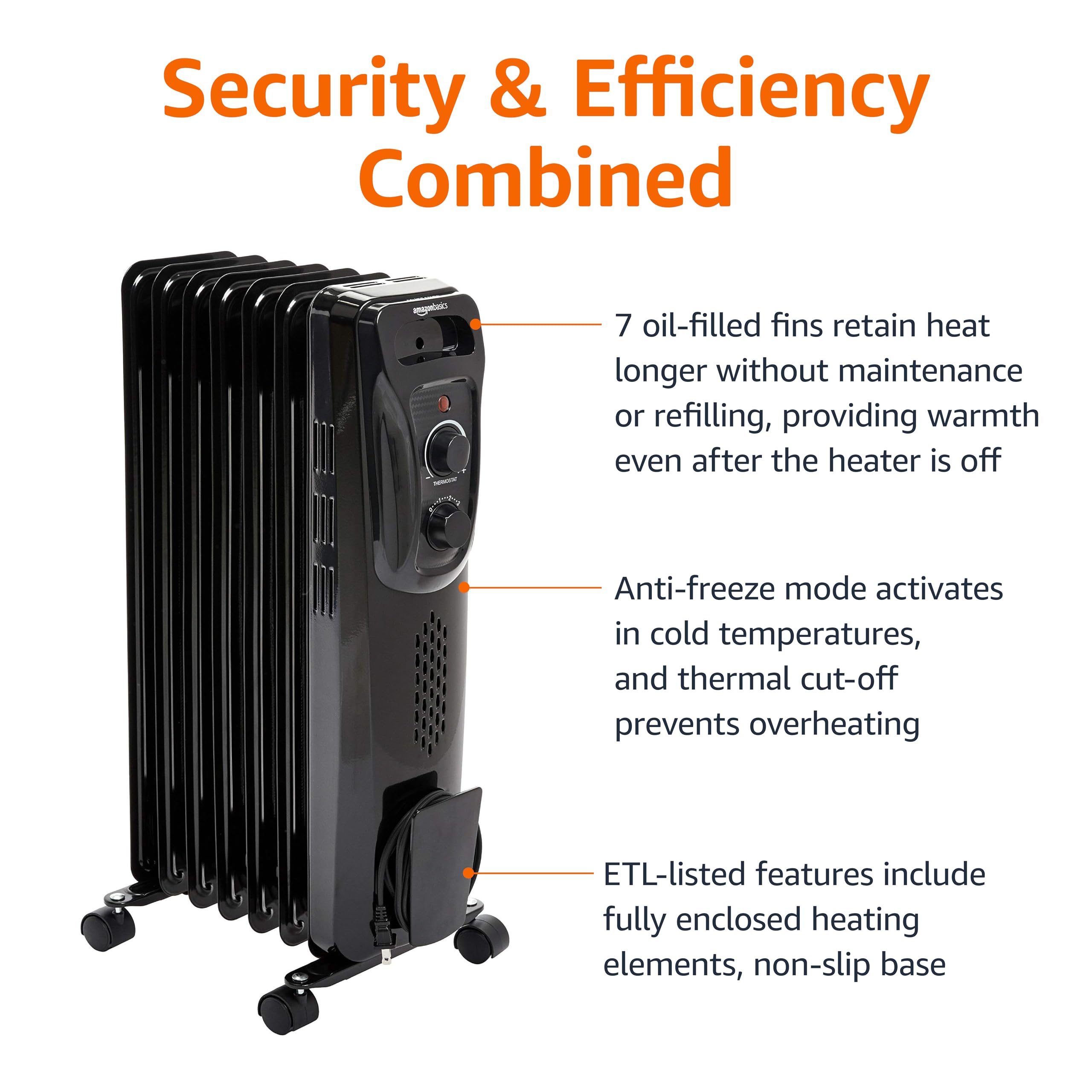 Amazon Basics Termosifone Olio 1500W Nero 7 Elementi
