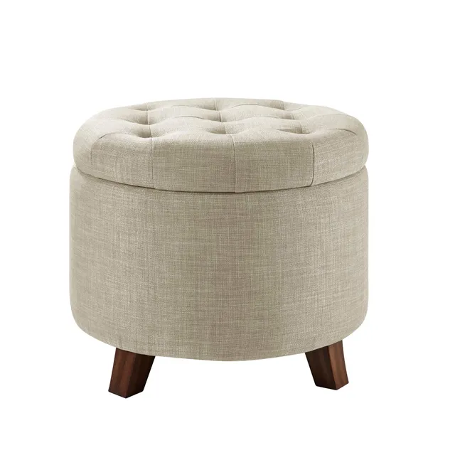 Amazon Basics Sgabello Imbottito Rotondo Beige Pouf Contenitore