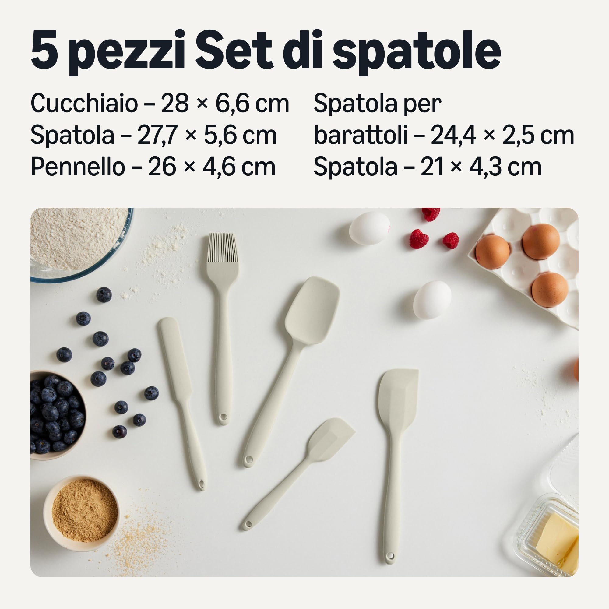 Amazon Basics Set 5 Spatole Silicone Grigio Lino Antiaderenti