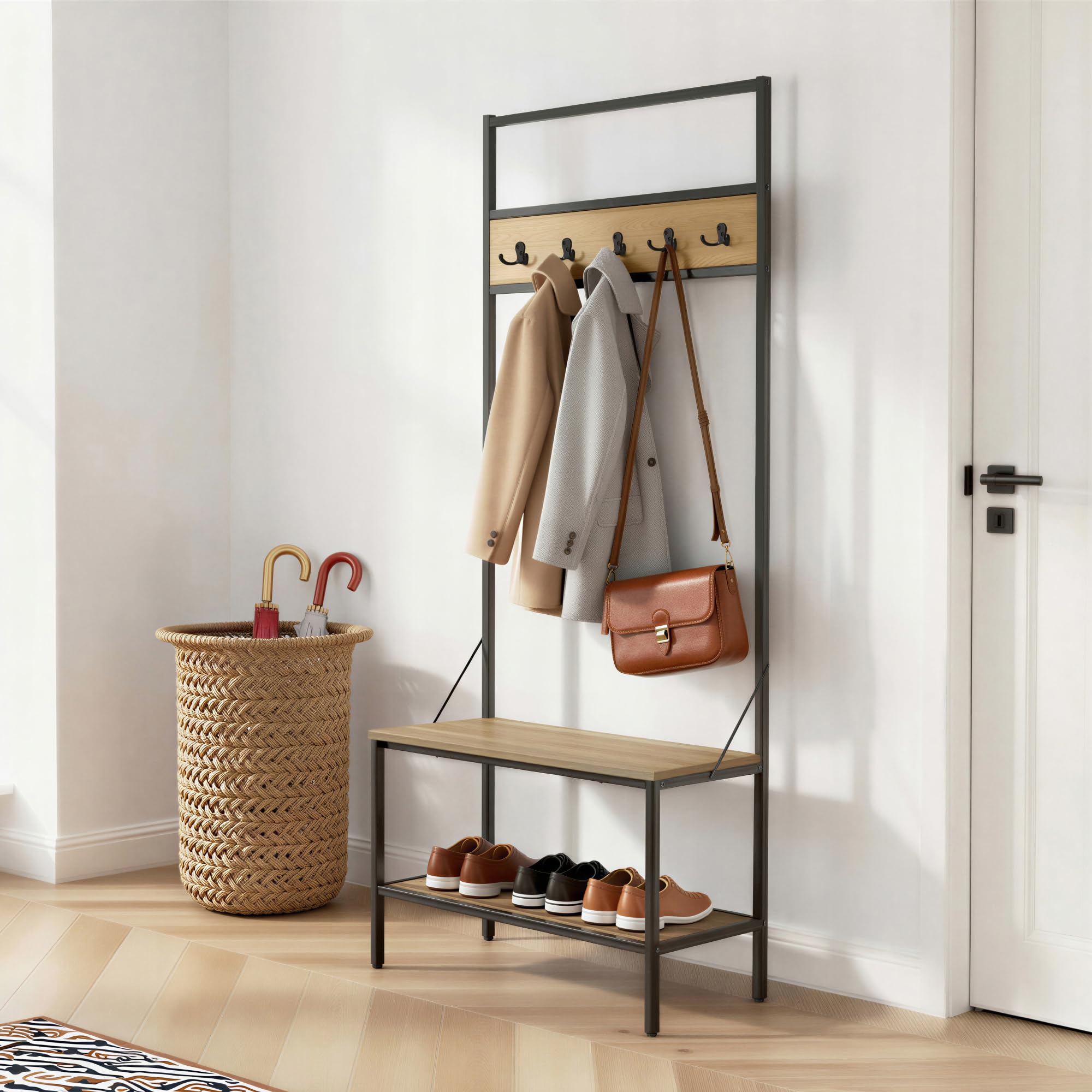 Amazon Basics panca da ingresso con appendiabiti quercia 72 cm