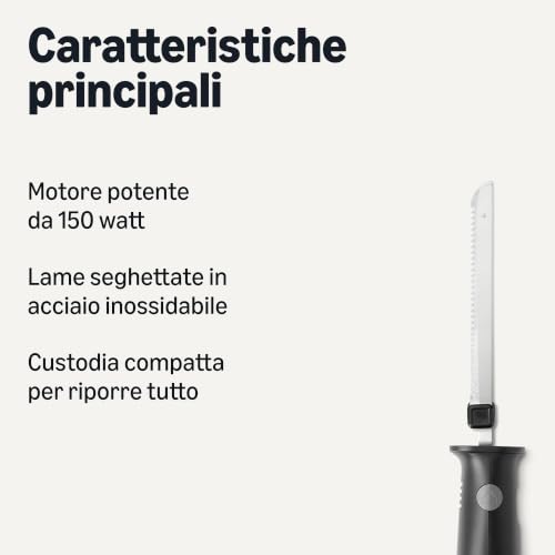 AmazonBasics EK1000-GS coltello elettrico carne e pane nero 150W