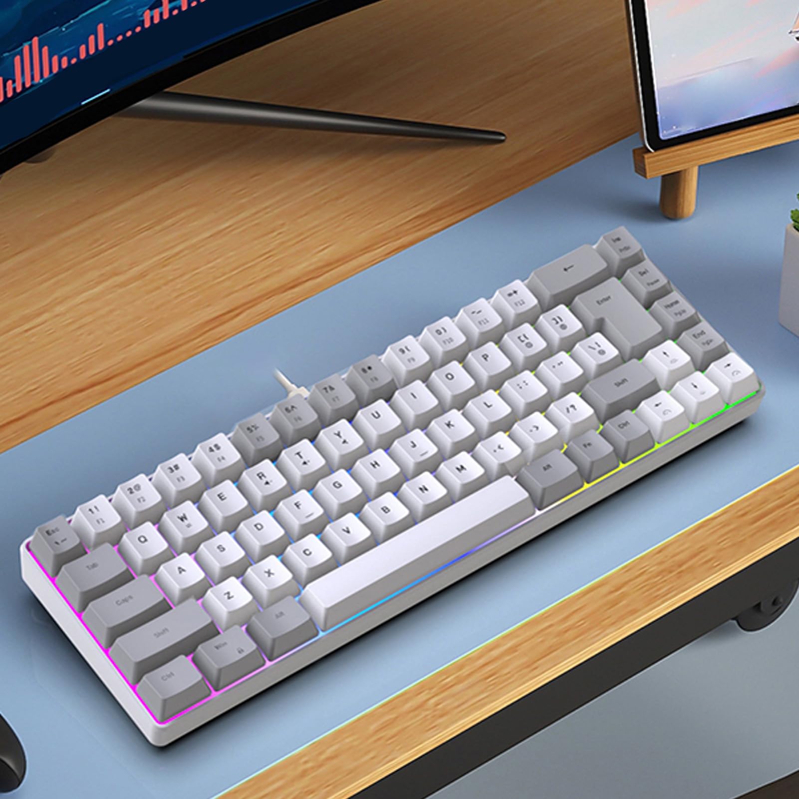 Elprico tastiera gaming 68 tasti RGB bianco grigio USB anti-ghost