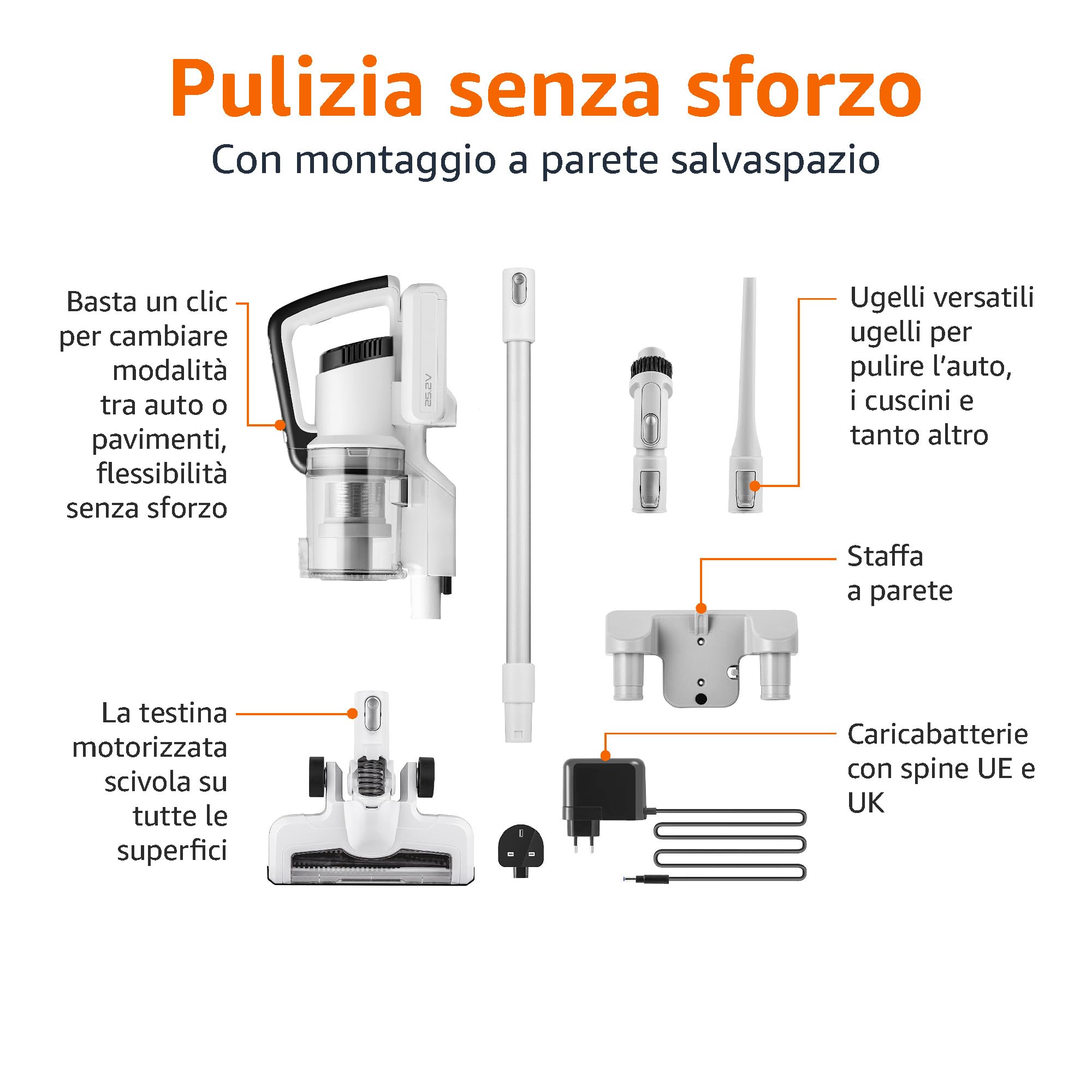 Amazon Basics Aspirapolvere Senza Fili 150W 0,7L Bianco Nero