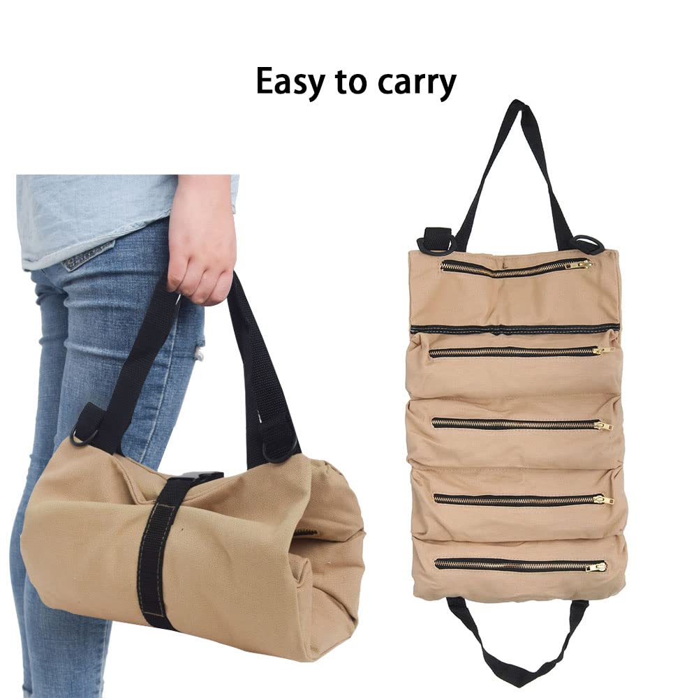 RealPlus Borsa Attrezzi Arrotolabile 5 Tasche Cachi Tela